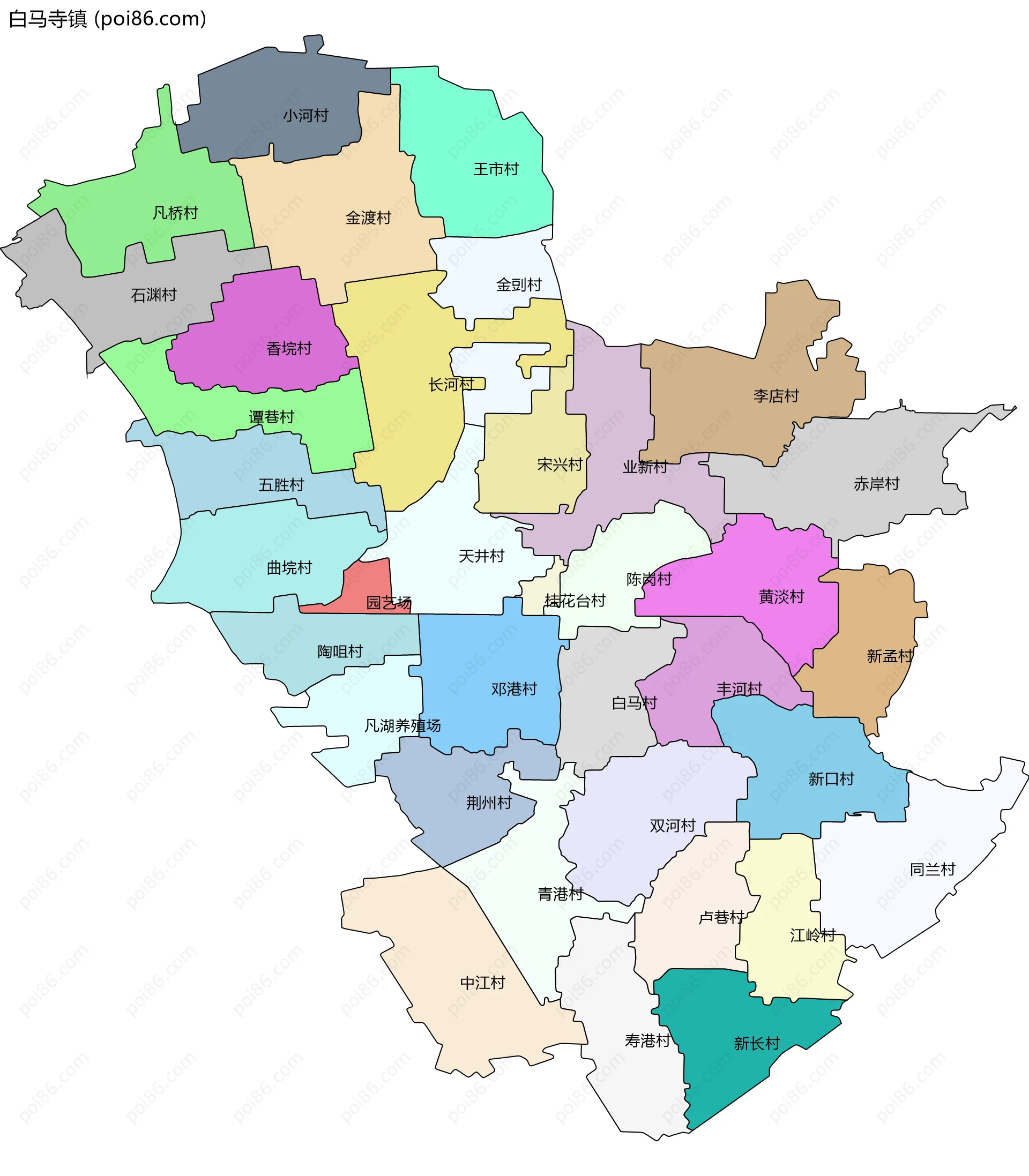 白马寺镇边界地图(五级行政区划)