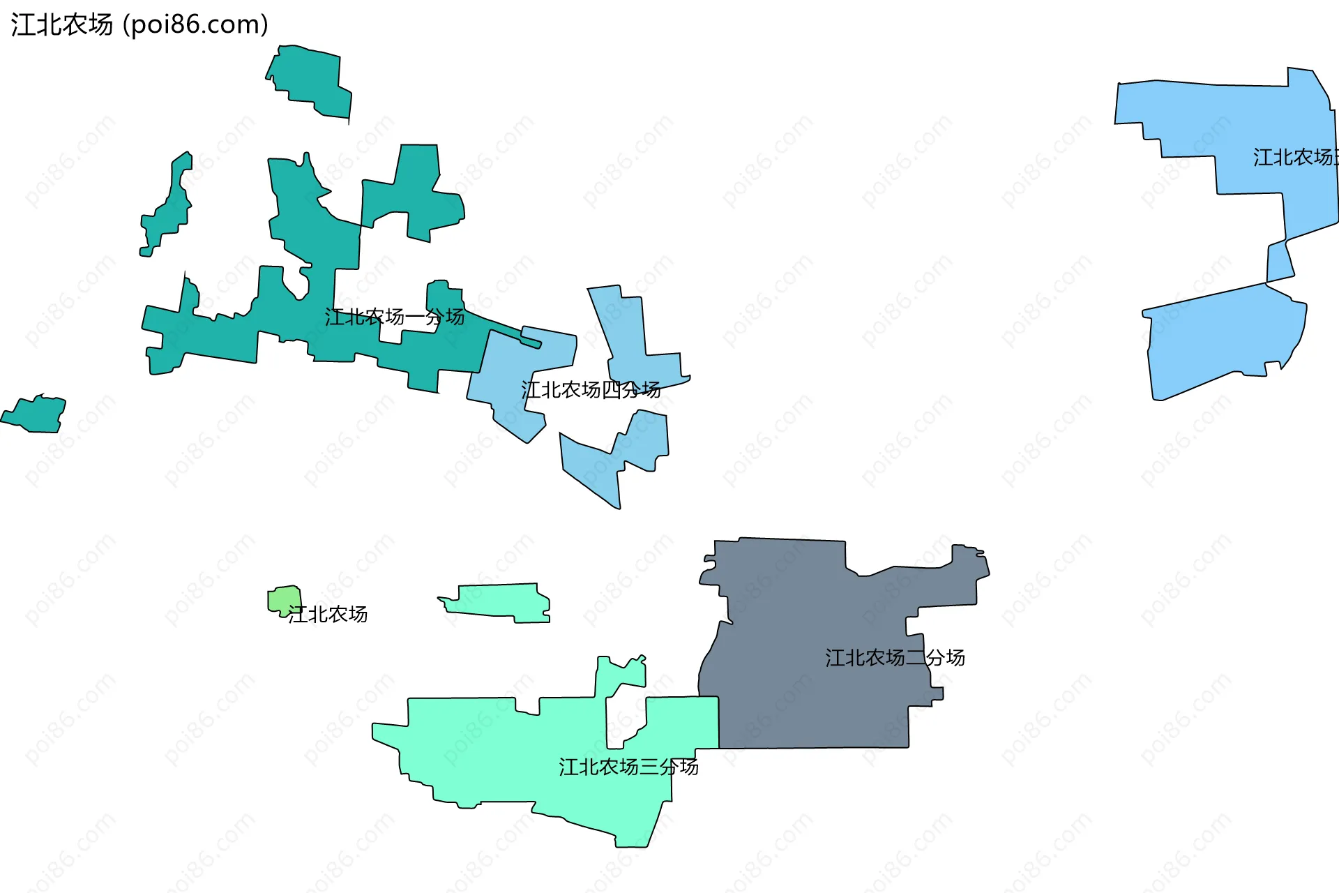 江北农场边界地图(五级行政区划)