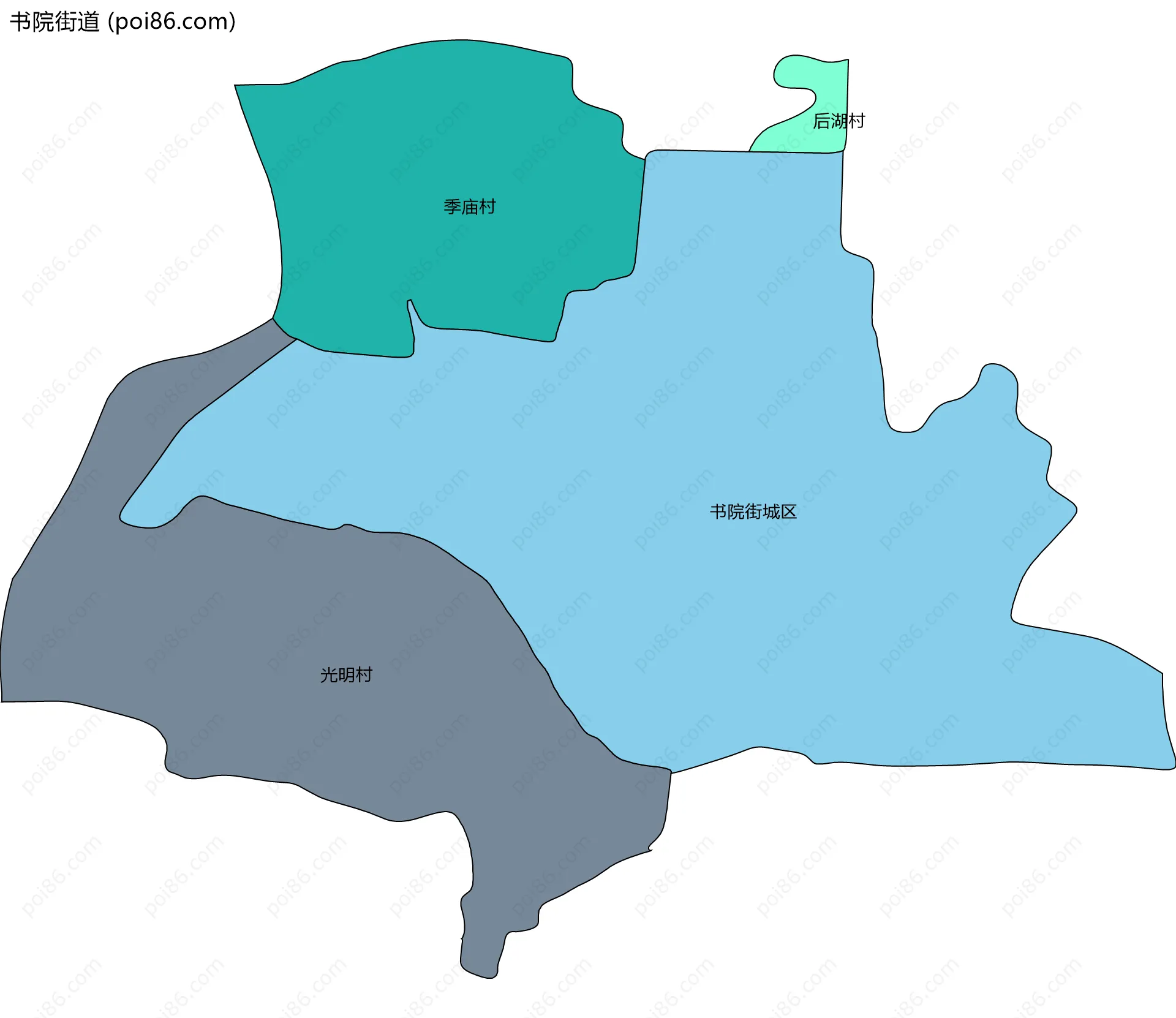 书院街道边界地图(五级行政区划)