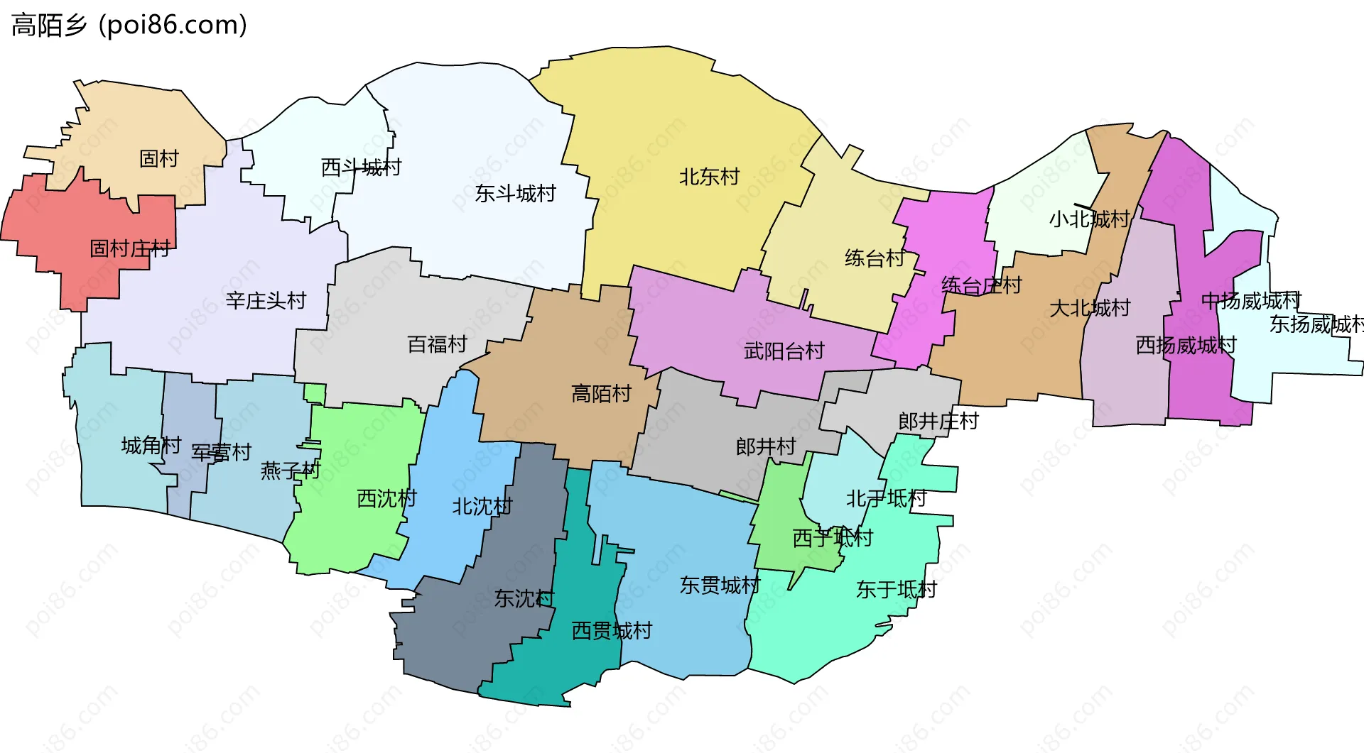 高陌乡边界地图(五级行政区划)