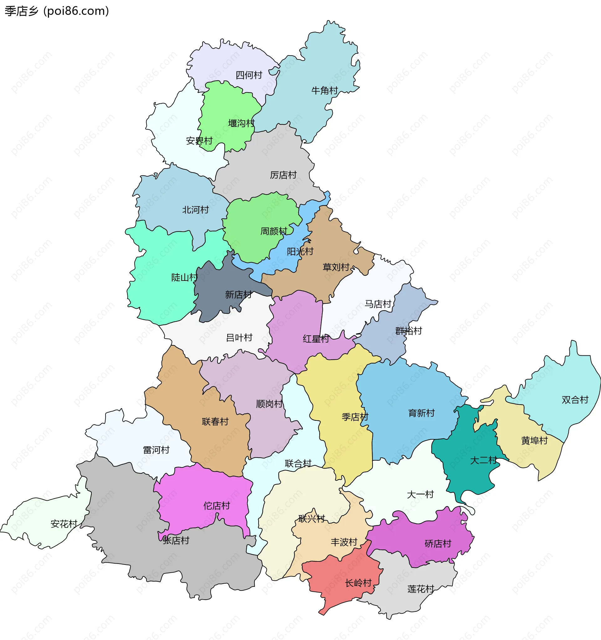 季店乡边界地图(五级行政区划)