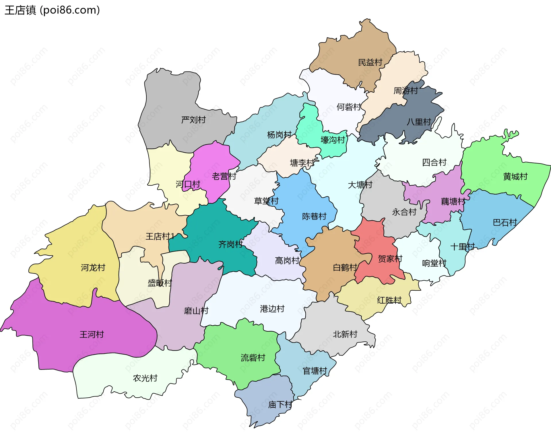 王店镇边界地图(五级行政区划)