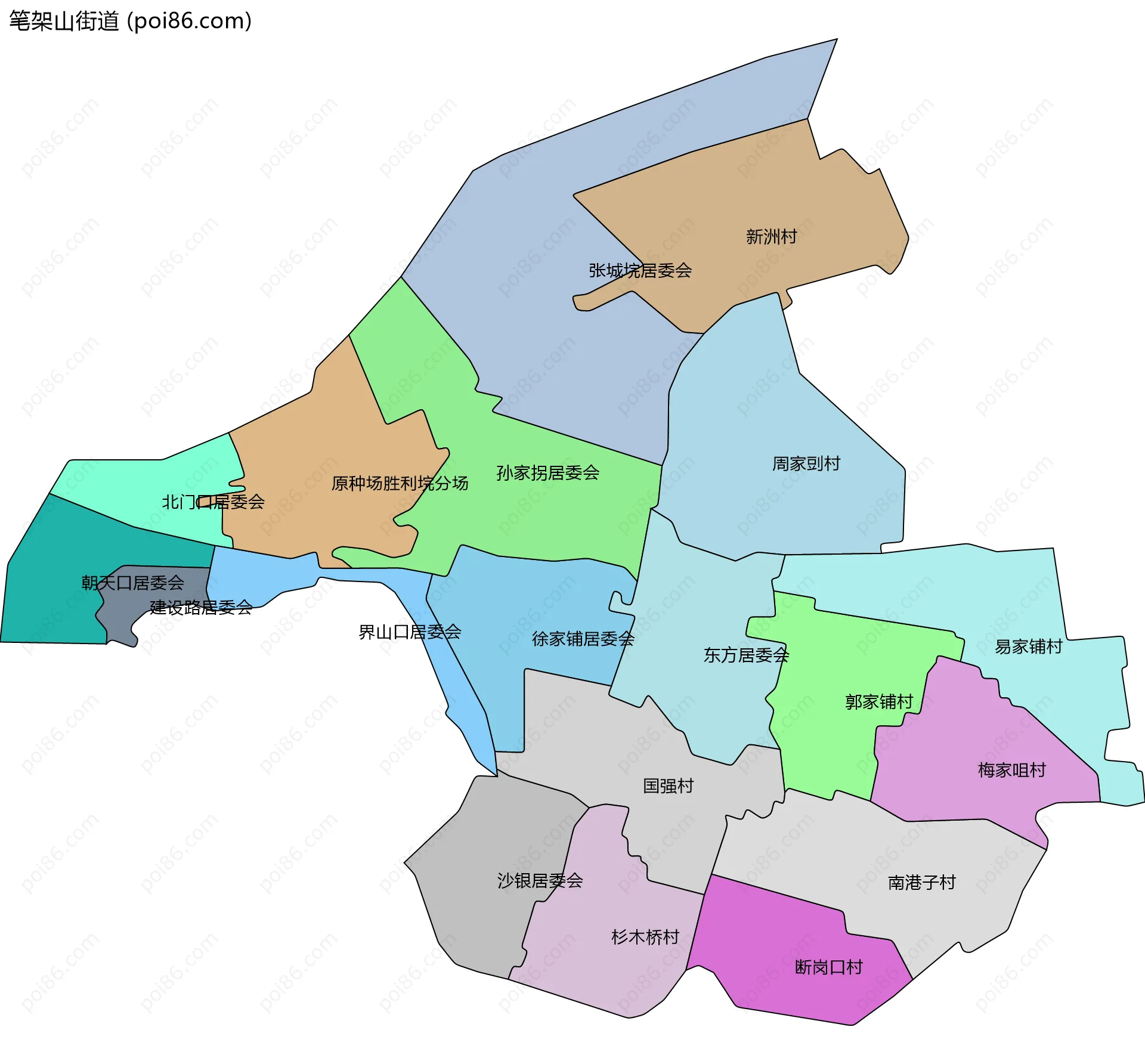 笔架山街道边界地图(五级行政区划)