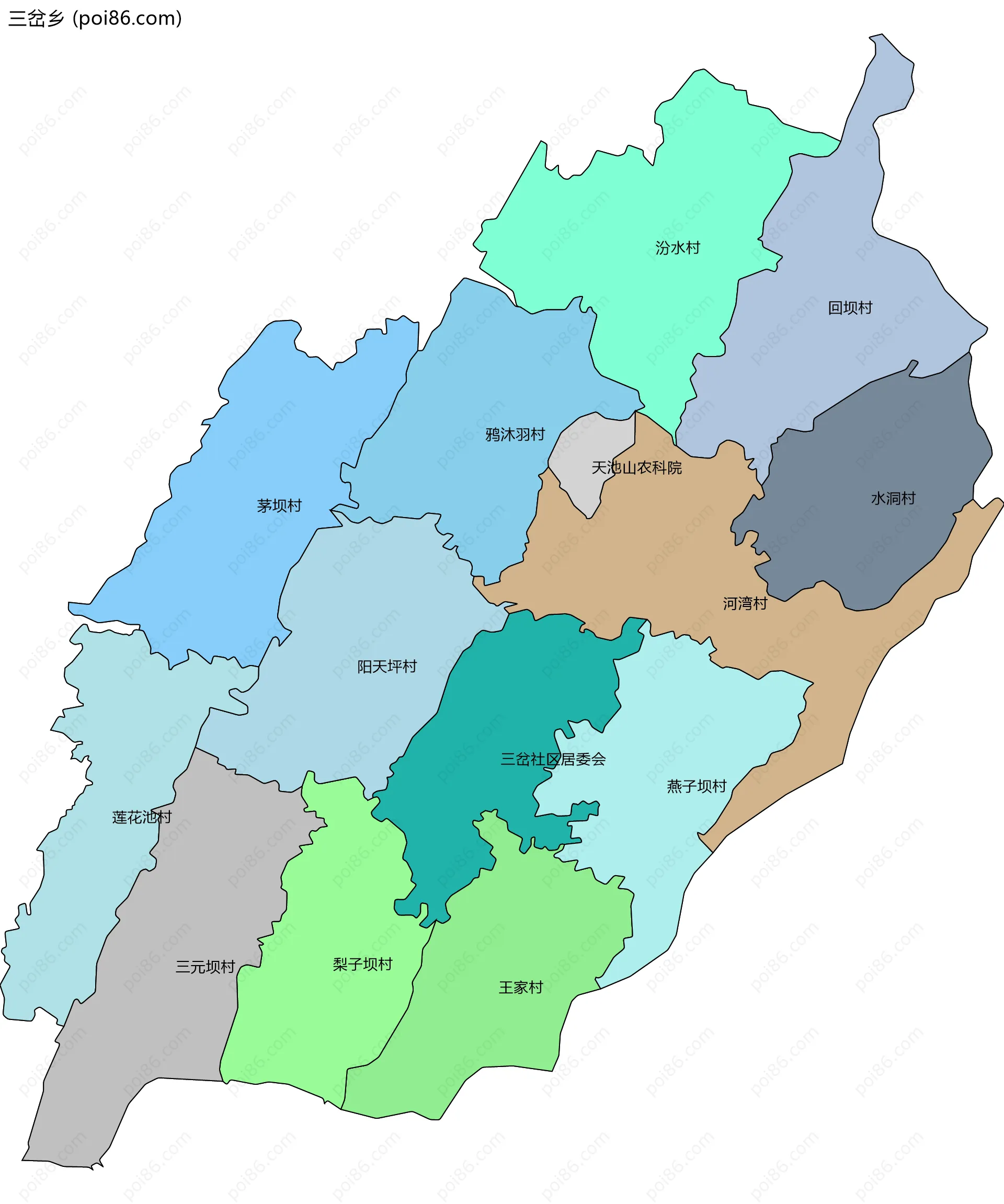 三岔乡边界地图(五级行政区划)