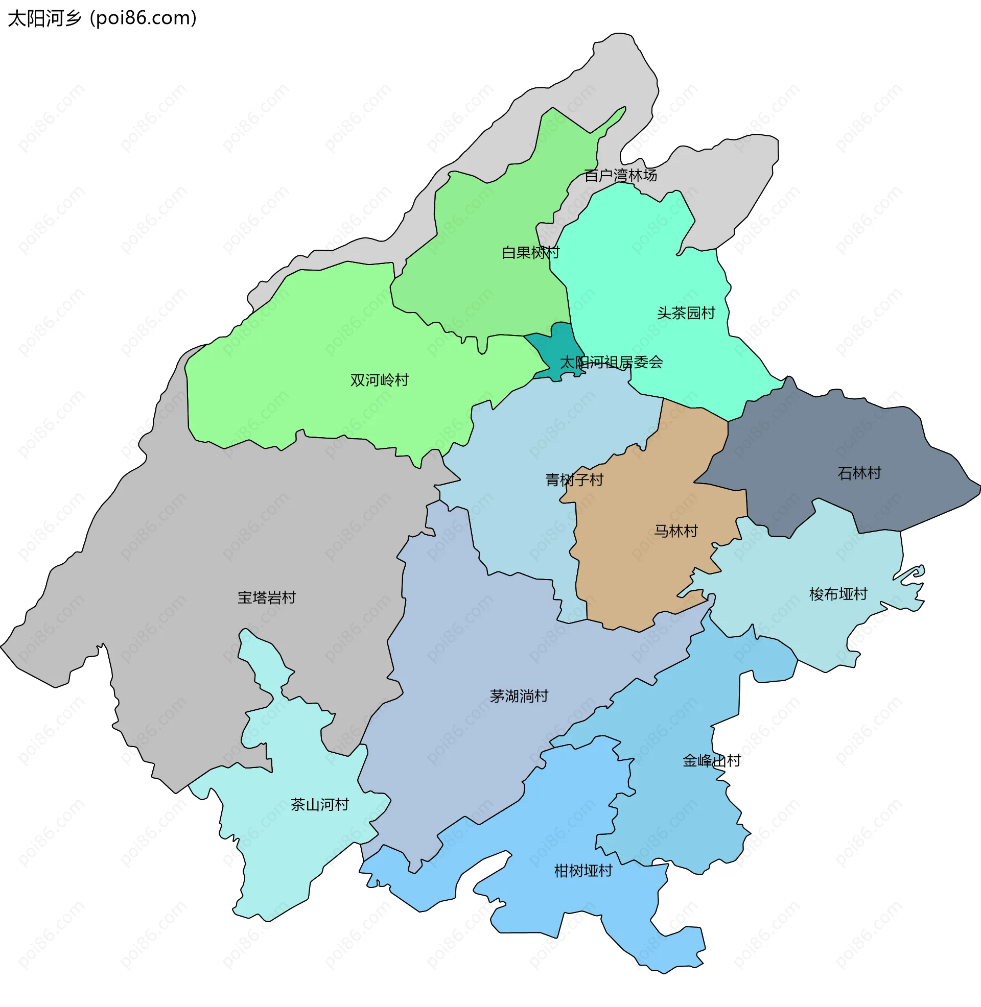 太阳河乡边界地图(五级行政区划)