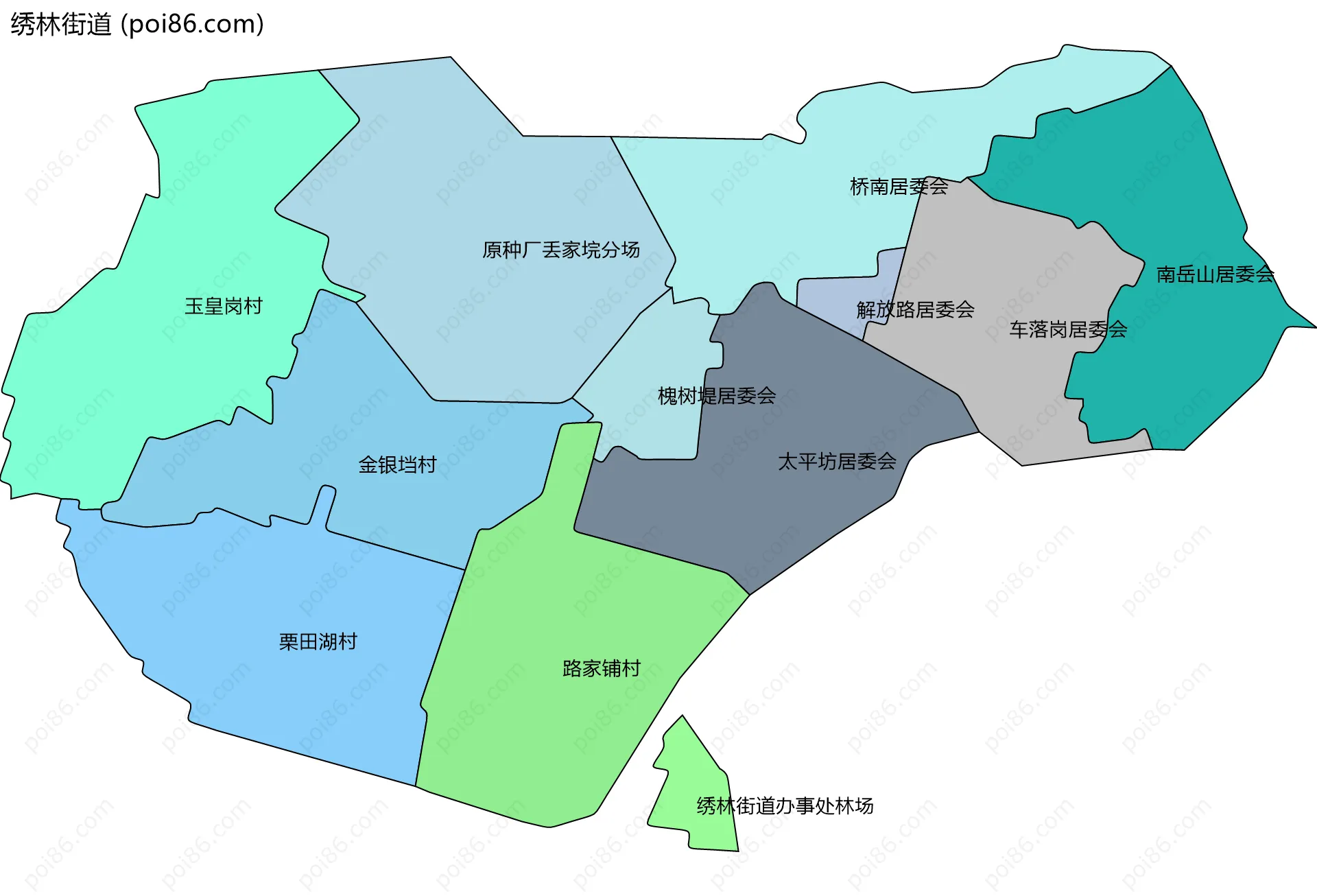 绣林街道边界地图(五级行政区划)