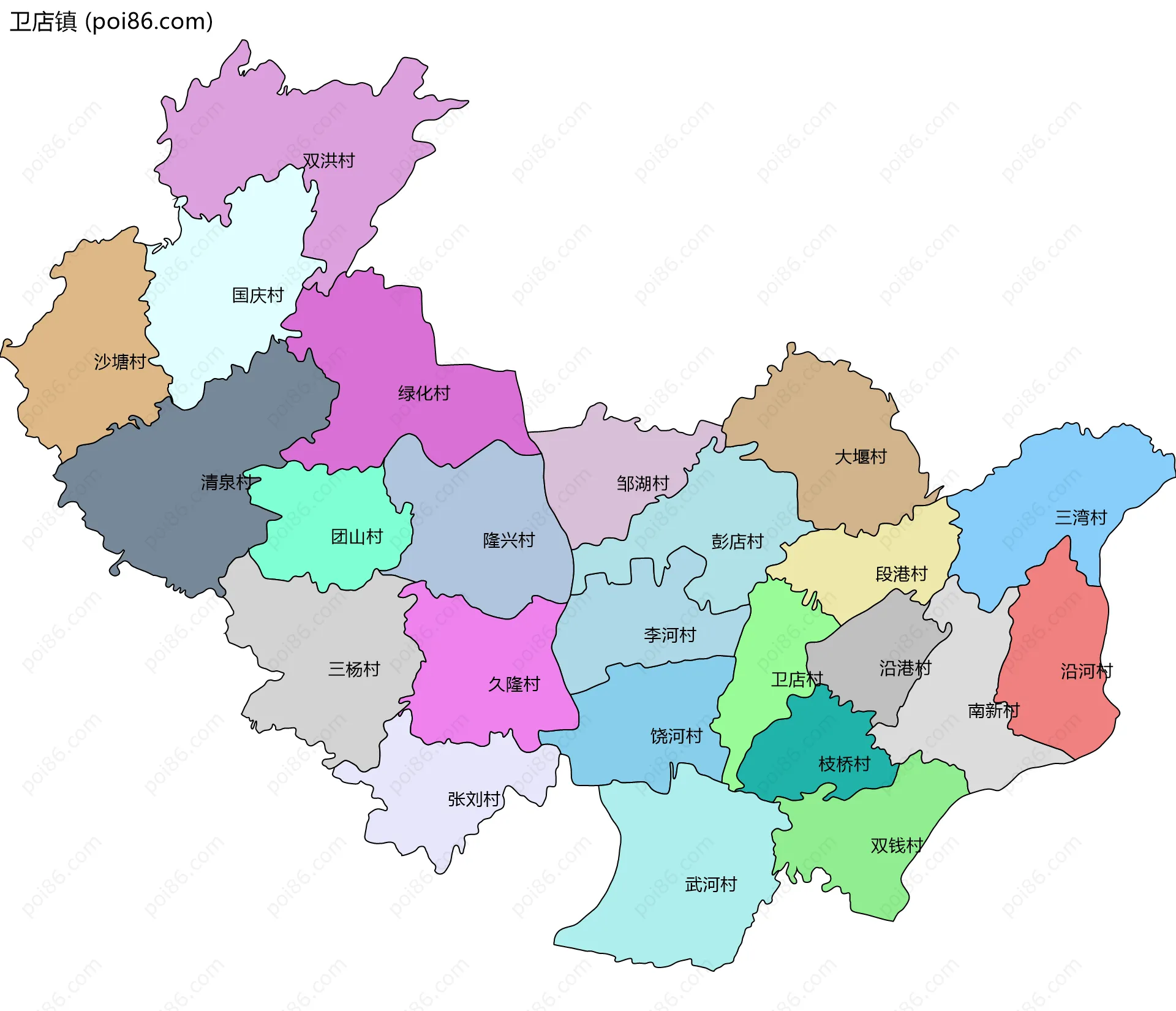 卫店镇边界地图(五级行政区划)