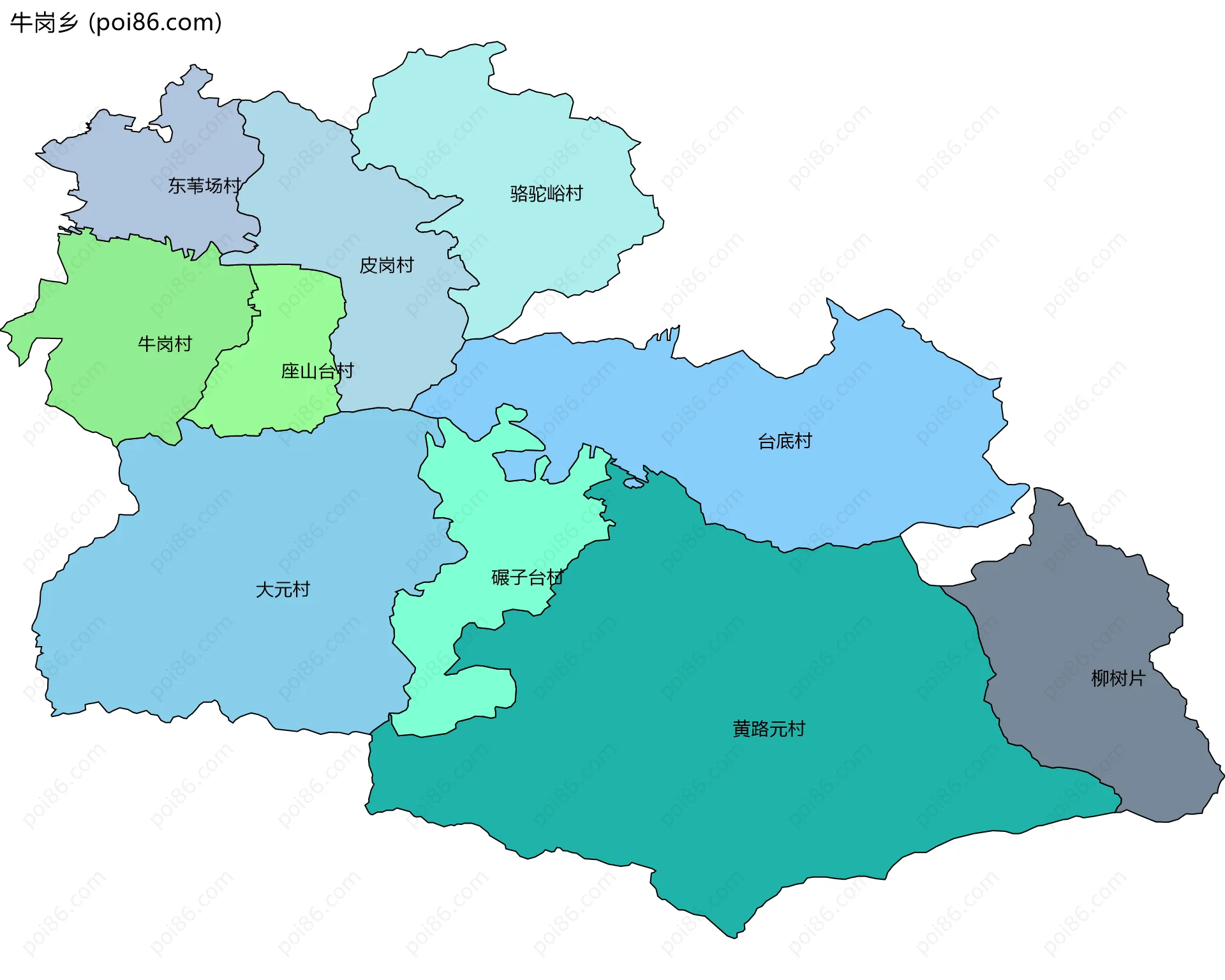 牛岗乡边界地图(五级行政区划)