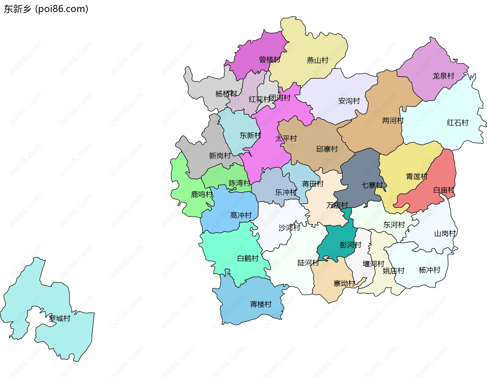 东新乡边界地图(五级行政区划)