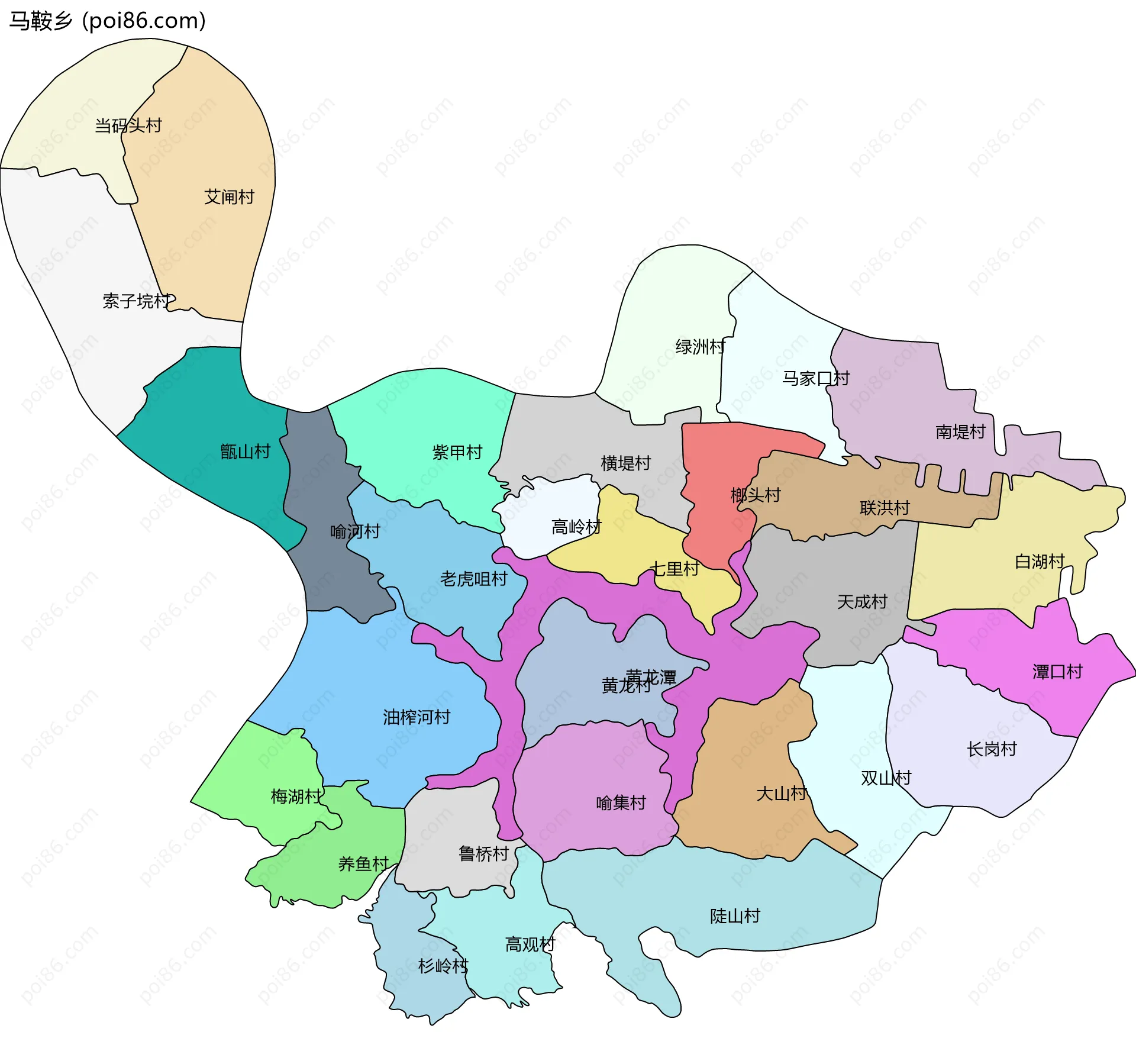 马鞍乡边界地图(五级行政区划)