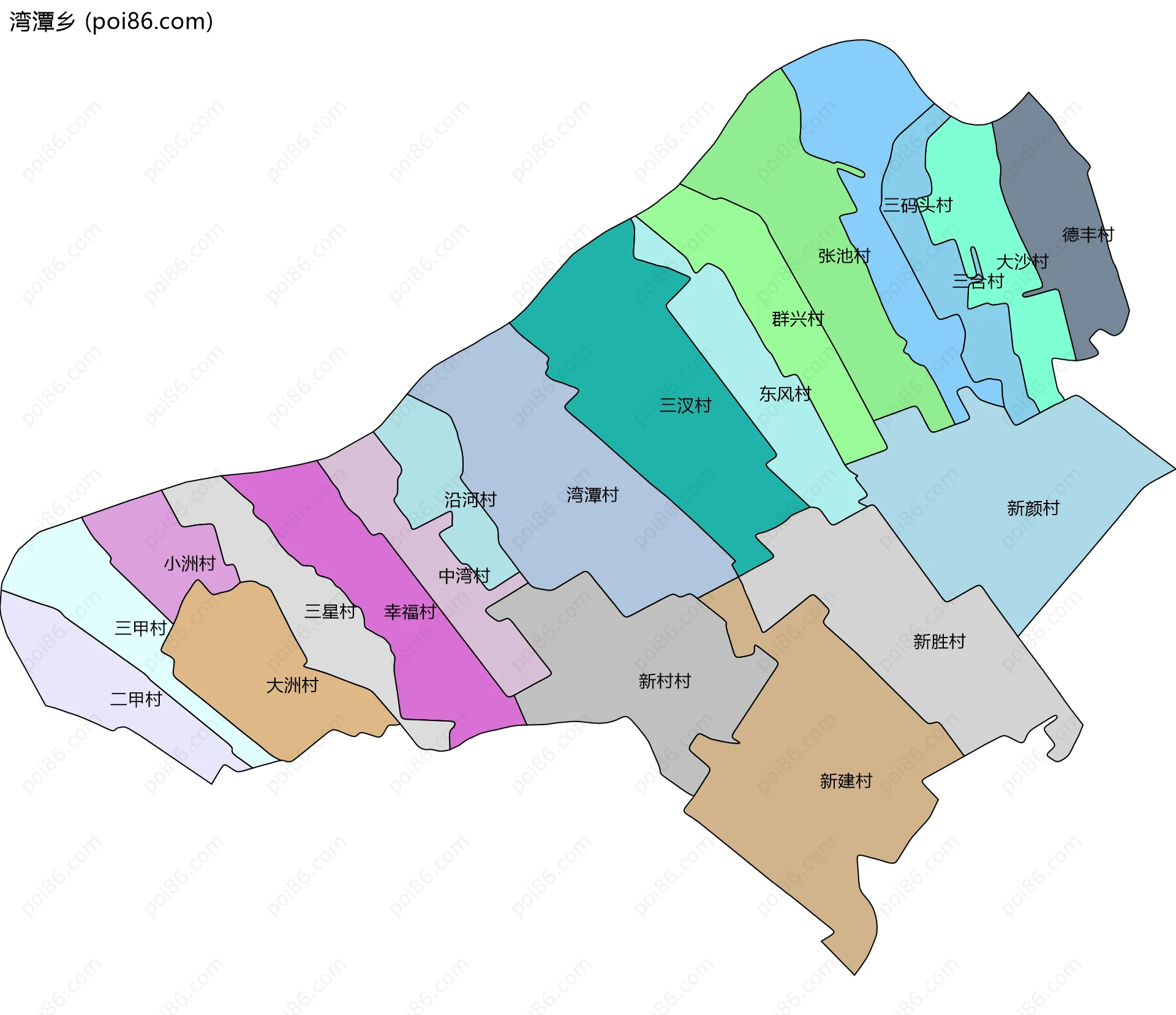 湾潭乡边界地图(五级行政区划)