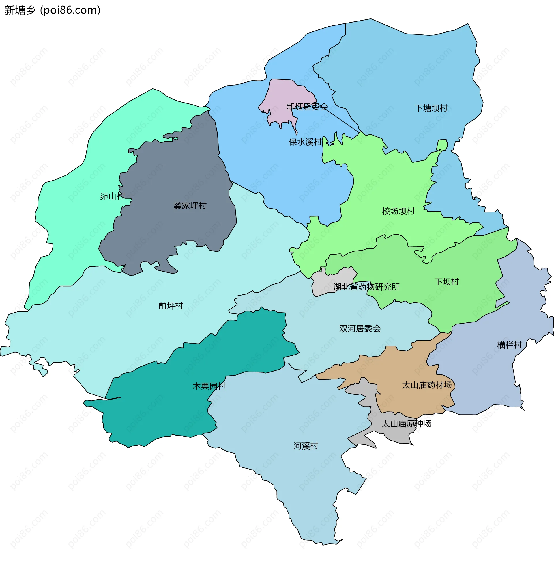 新塘乡边界地图(五级行政区划)