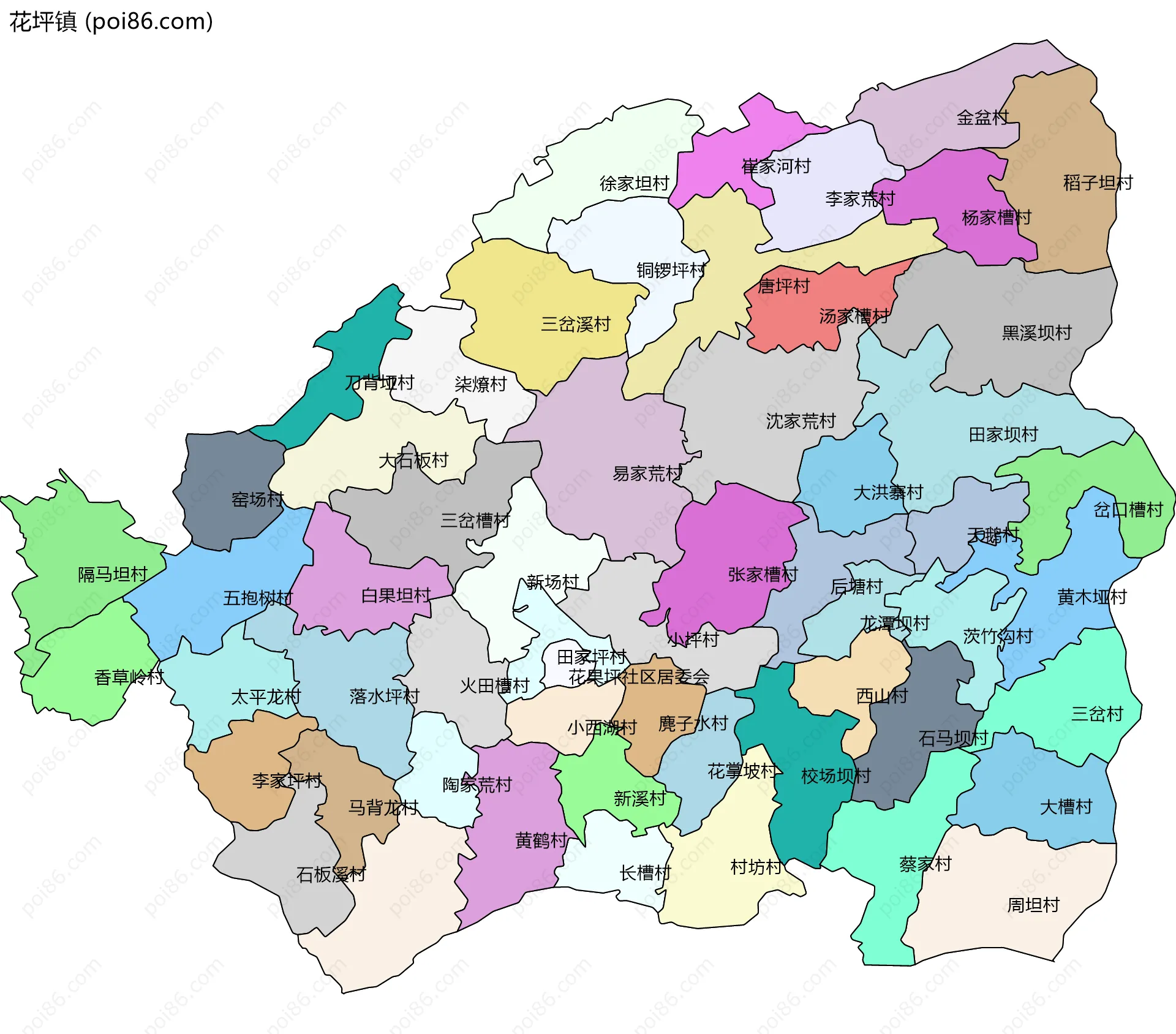花坪镇边界地图(五级行政区划)
