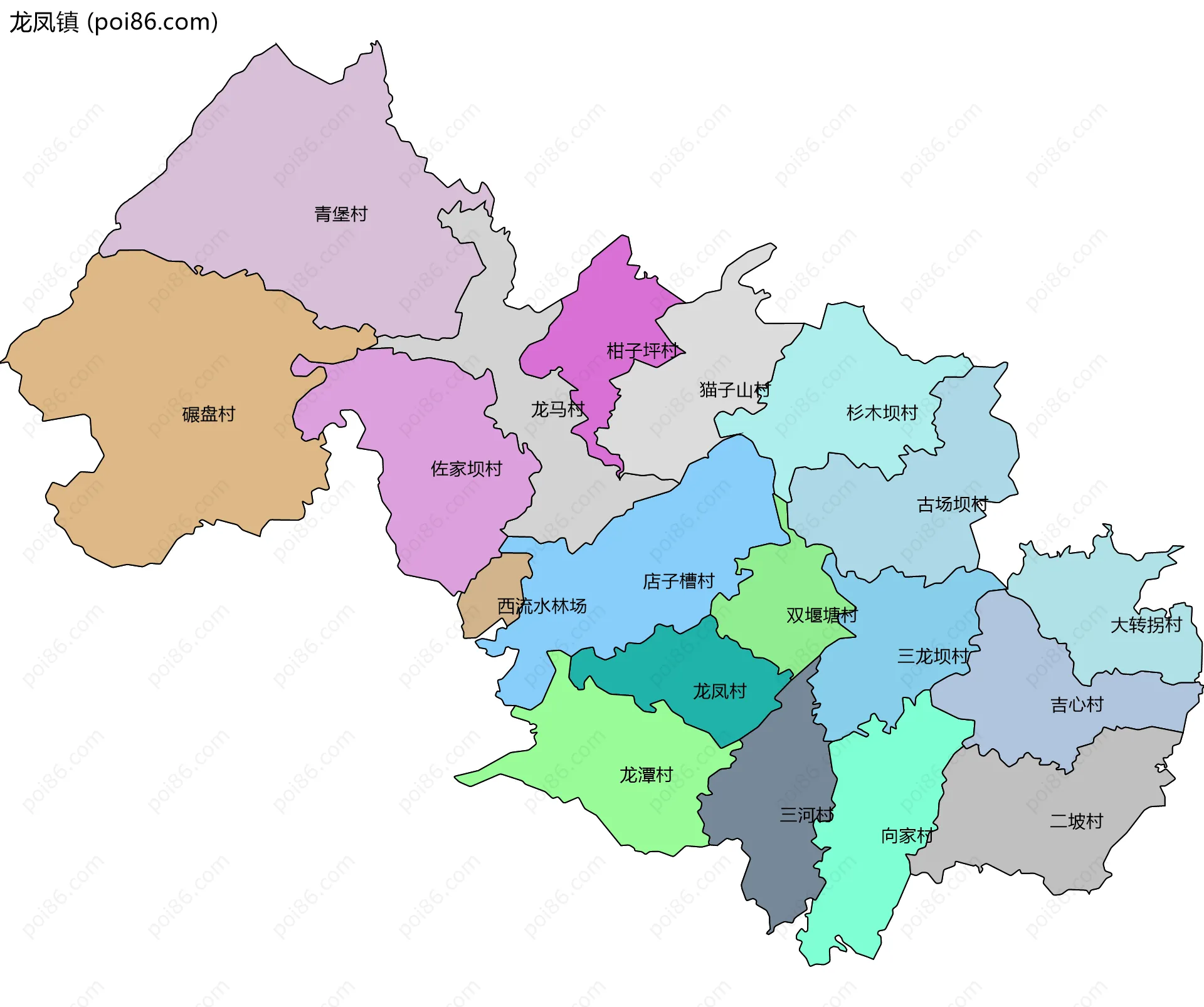 龙凤镇边界地图(五级行政区划)