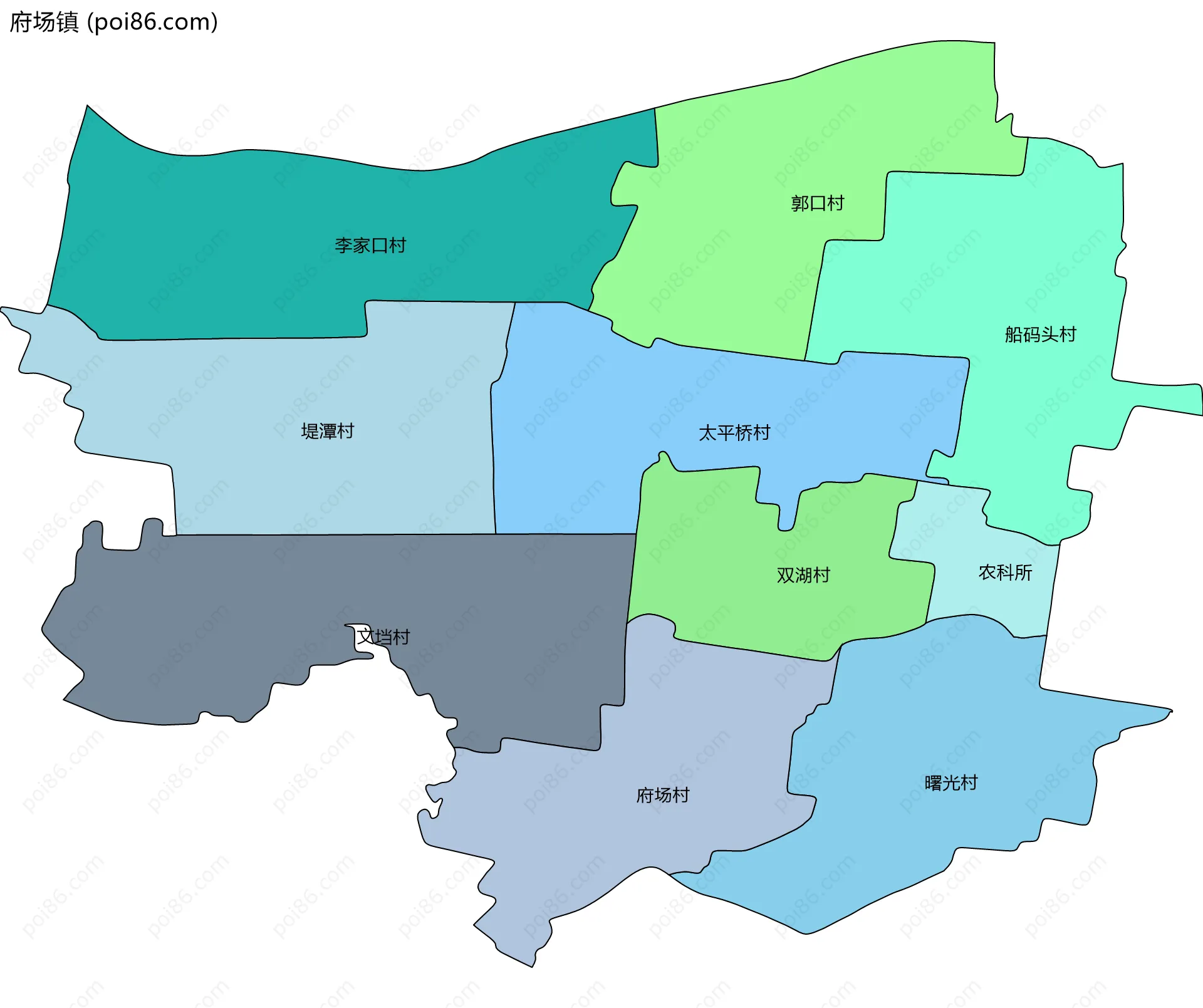 府场镇边界地图(五级行政区划)