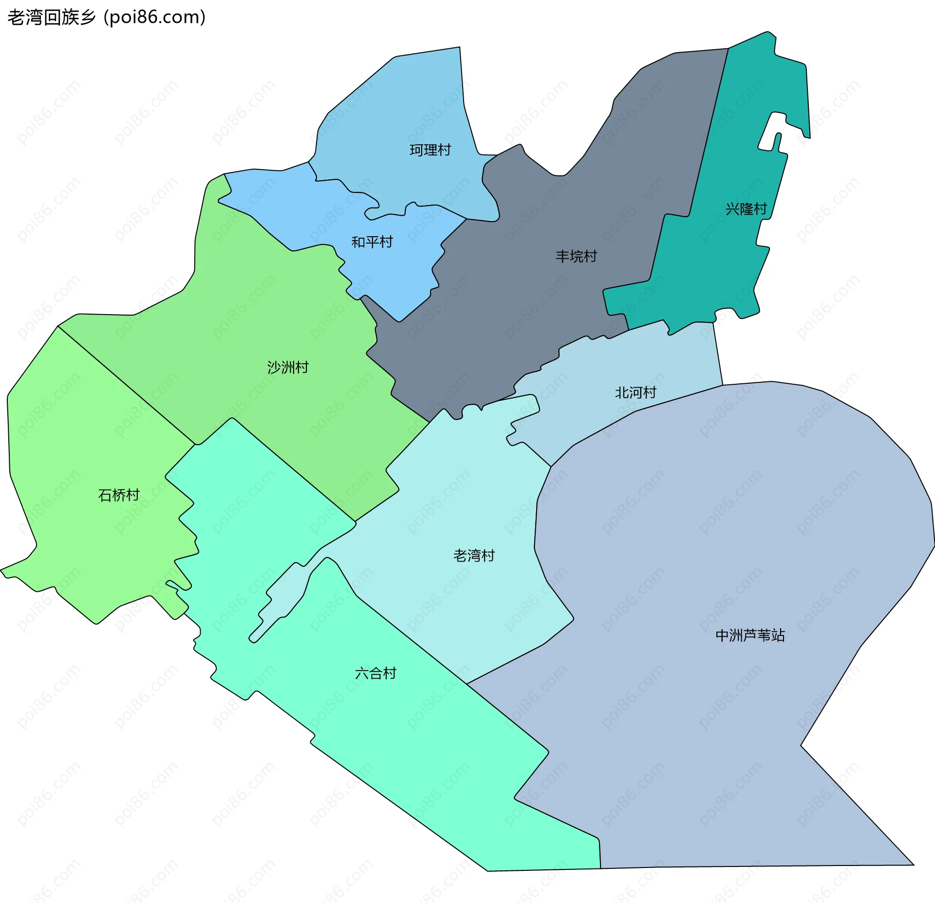 老湾回族乡边界地图(五级行政区划)