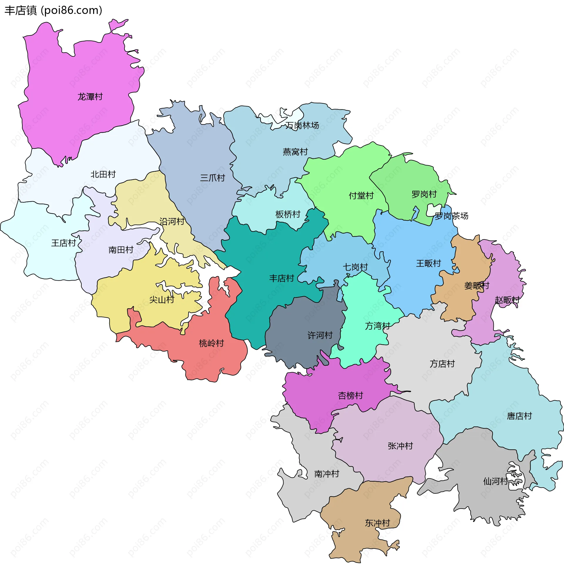 丰店镇边界地图(五级行政区划)