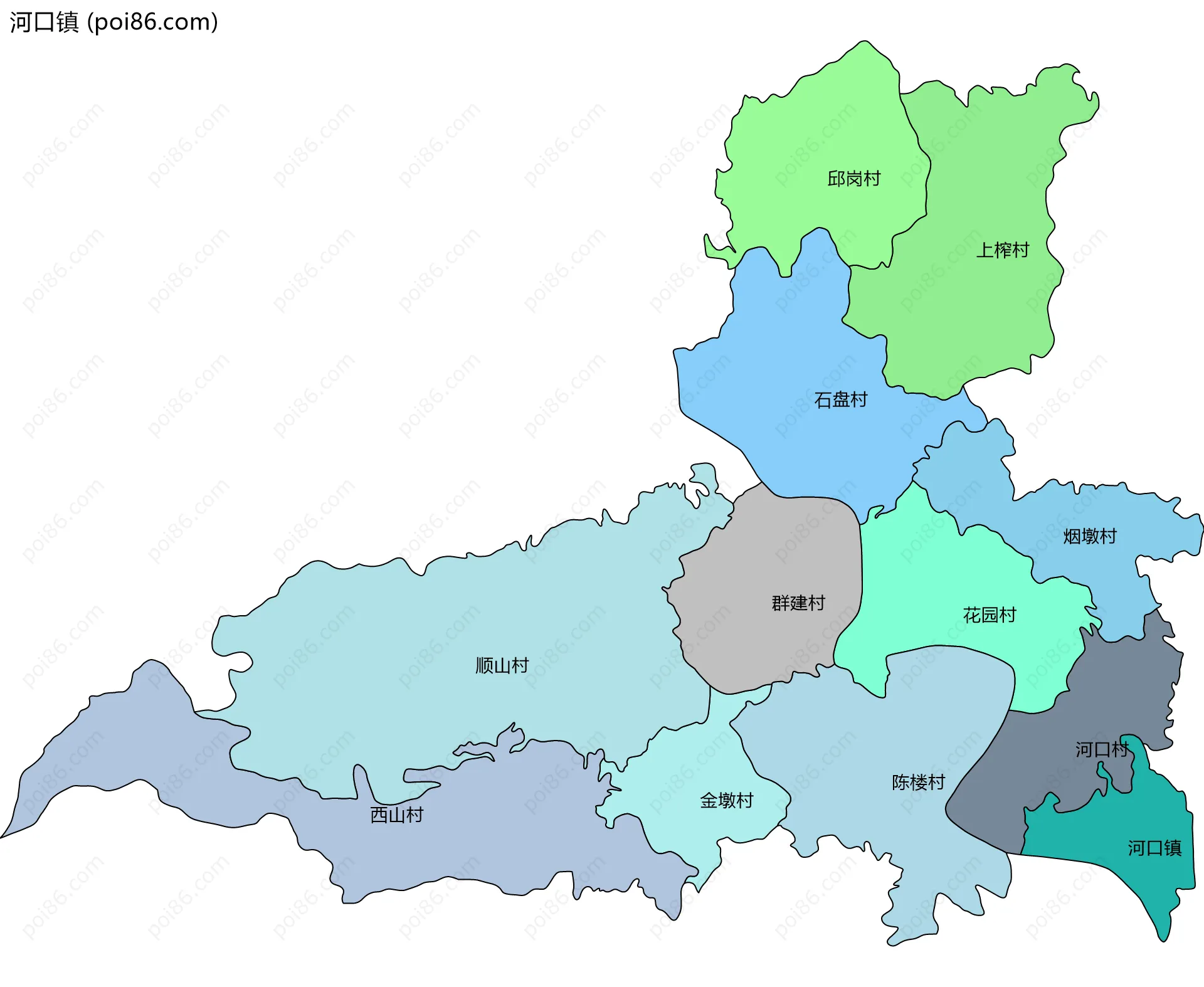 河口镇边界地图(五级行政区划)