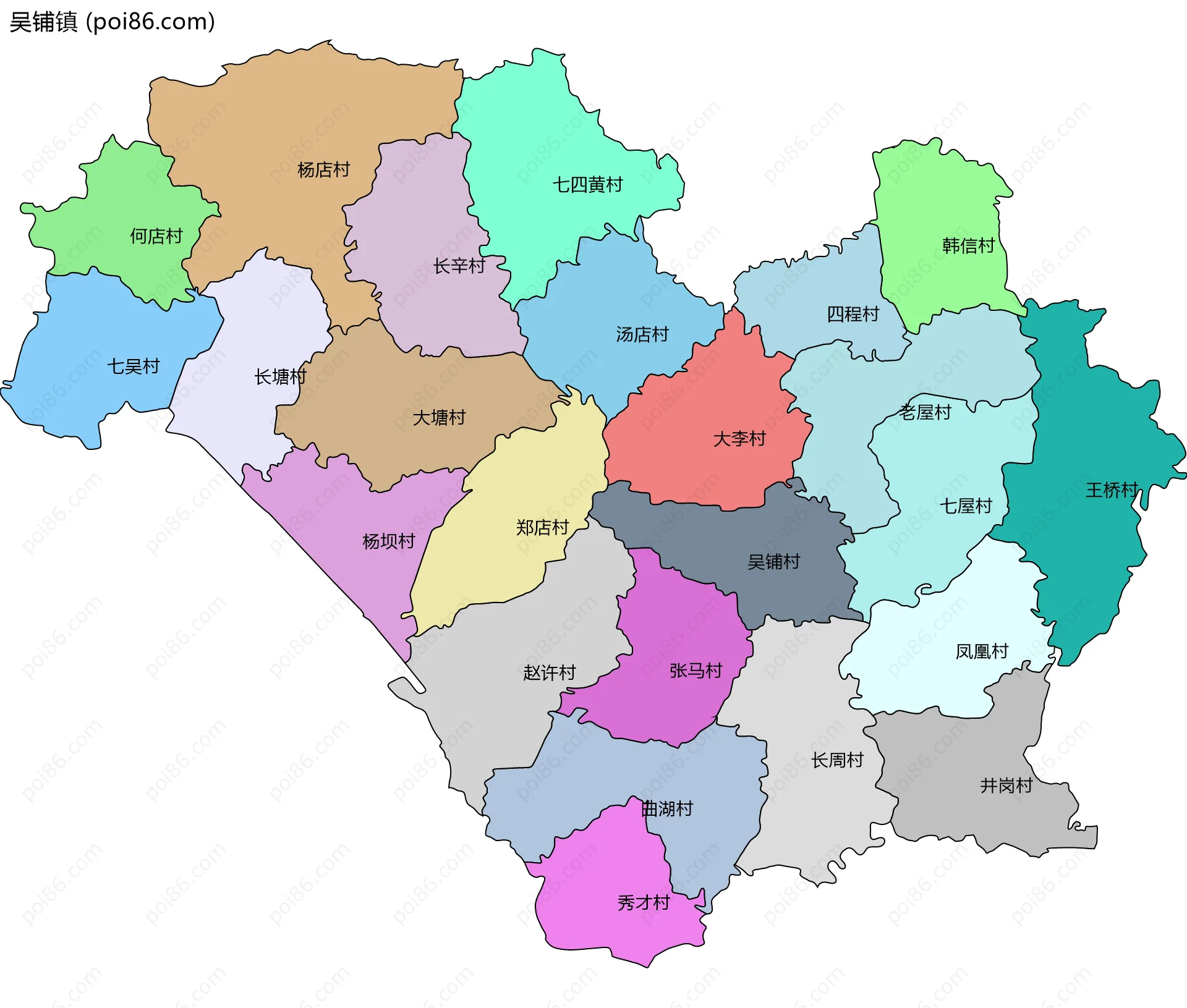吴铺镇边界地图(五级行政区划)