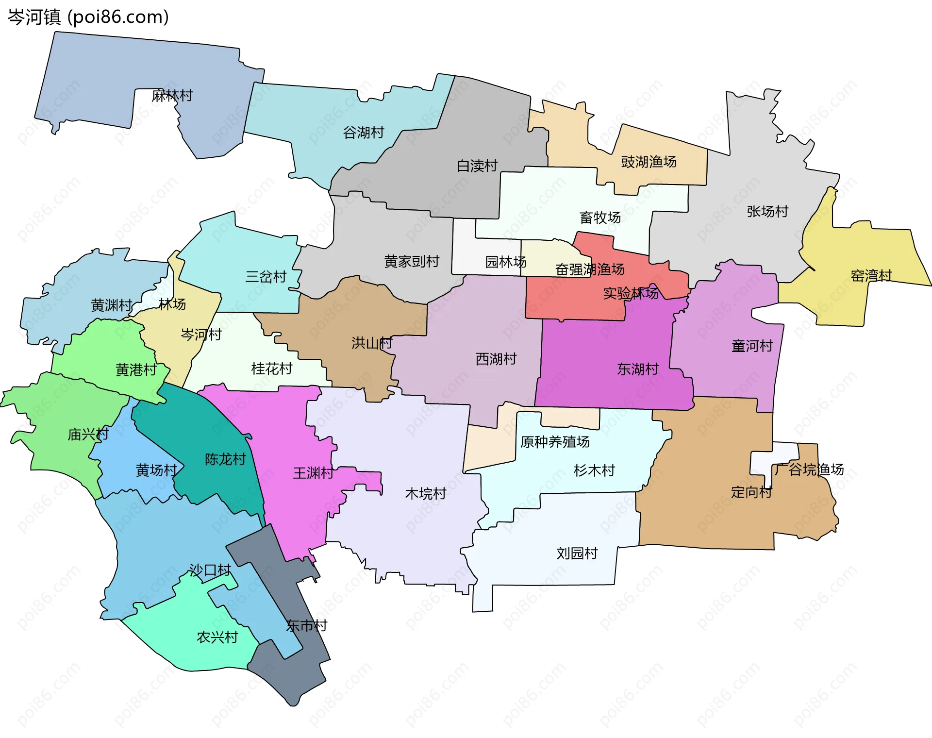 岑河镇边界地图(五级行政区划)