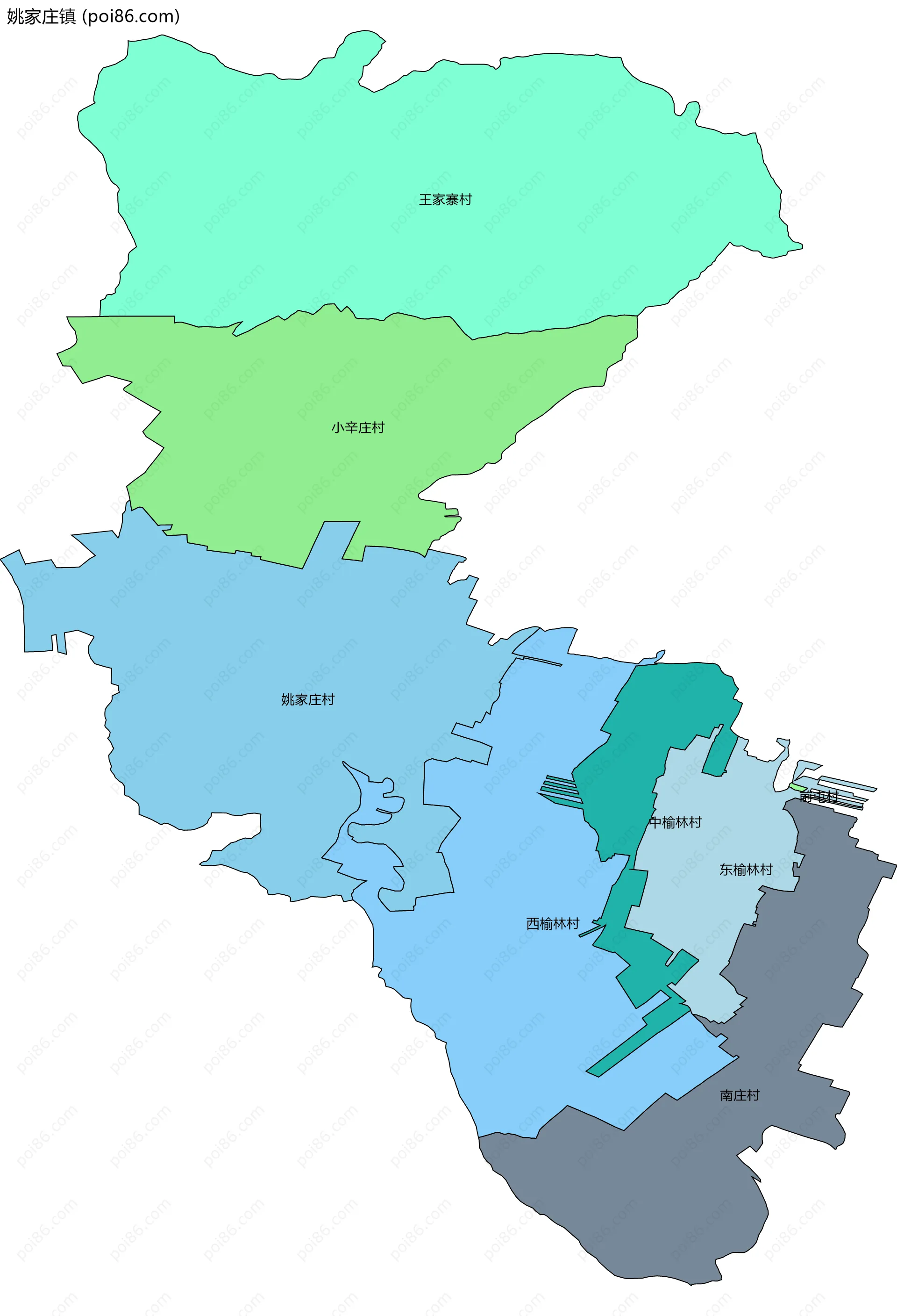 姚家庄镇边界地图(五级行政区划)