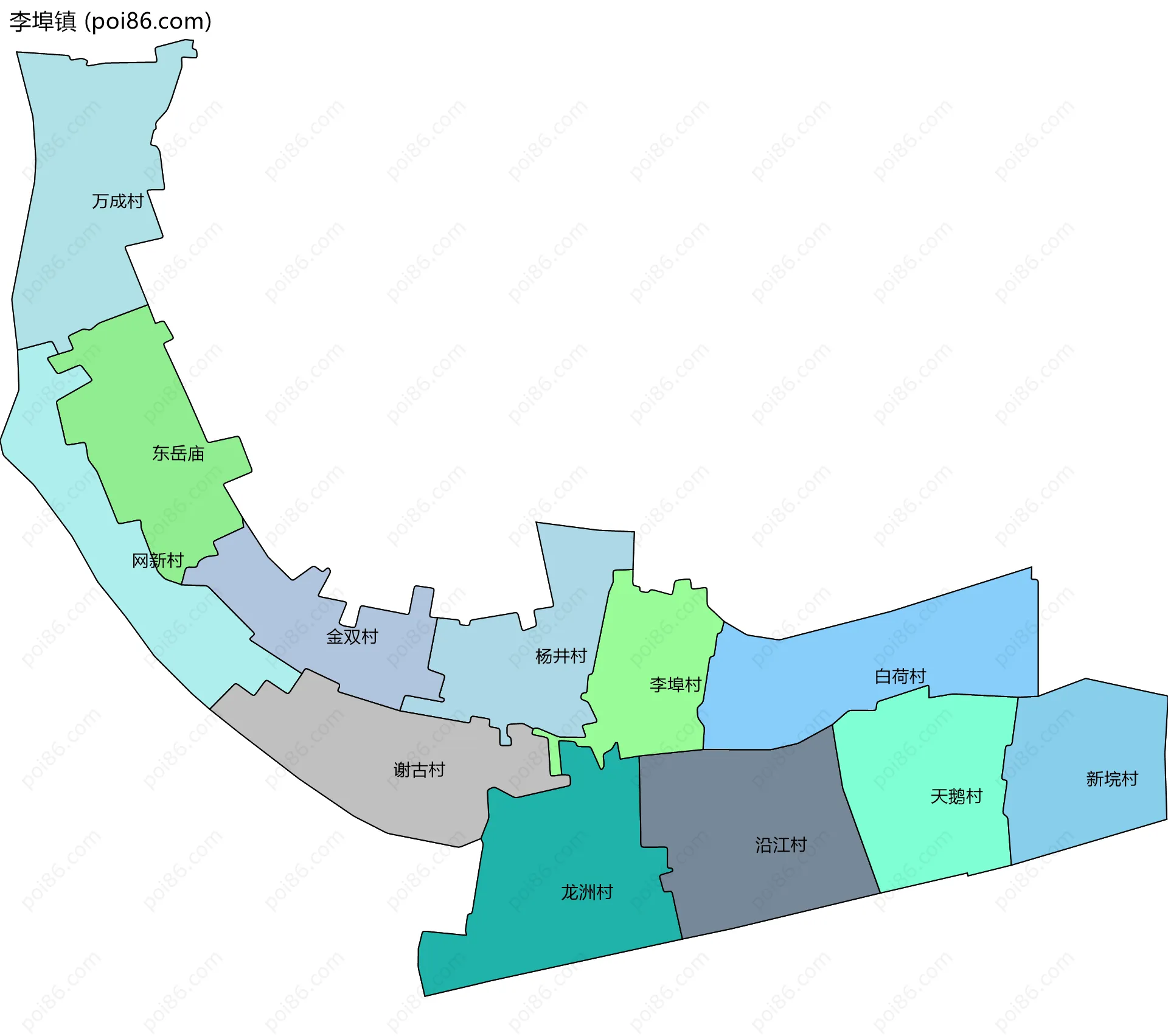 李埠镇边界地图(五级行政区划)
