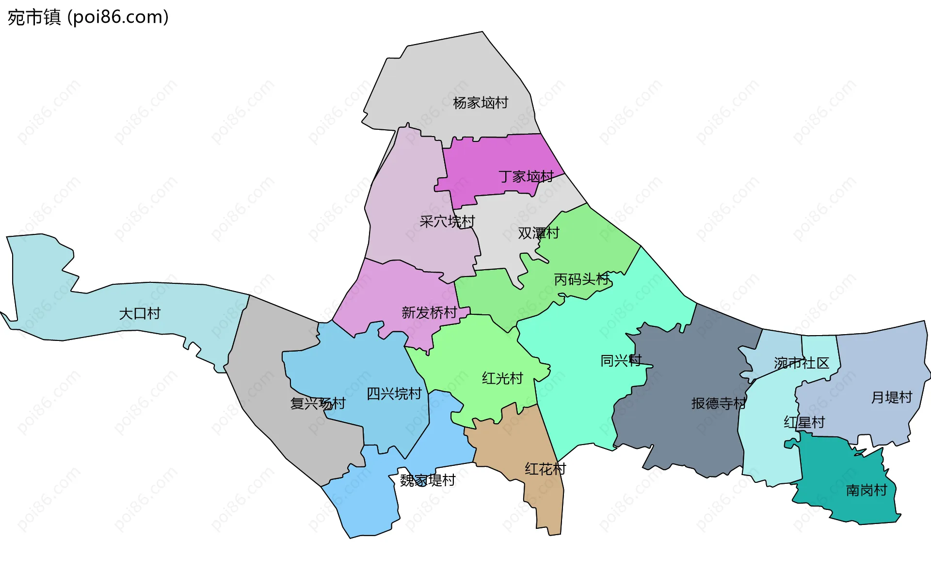 宛市镇边界地图(五级行政区划)