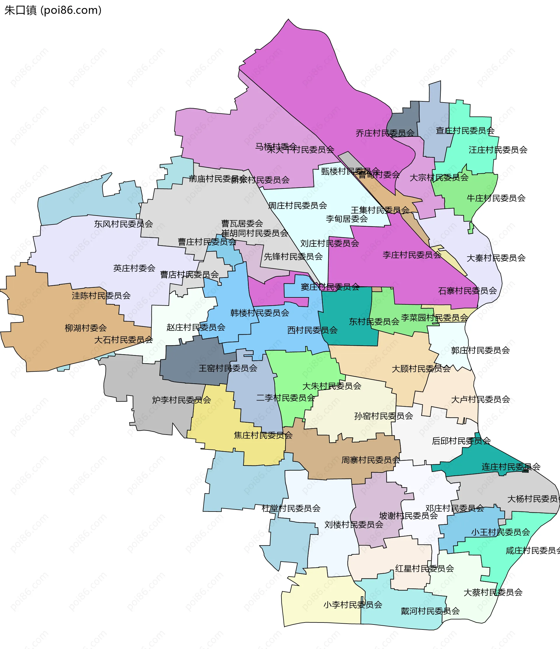朱口镇边界地图(五级行政区划)