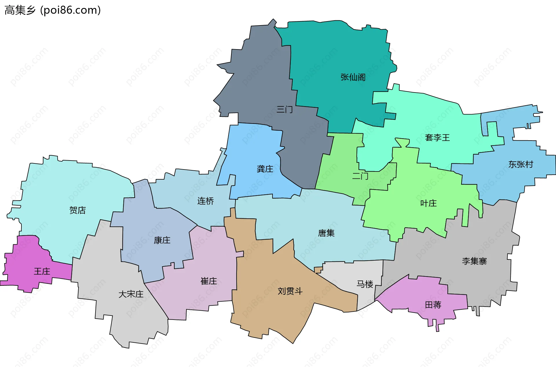 高集乡边界地图(五级行政区划)