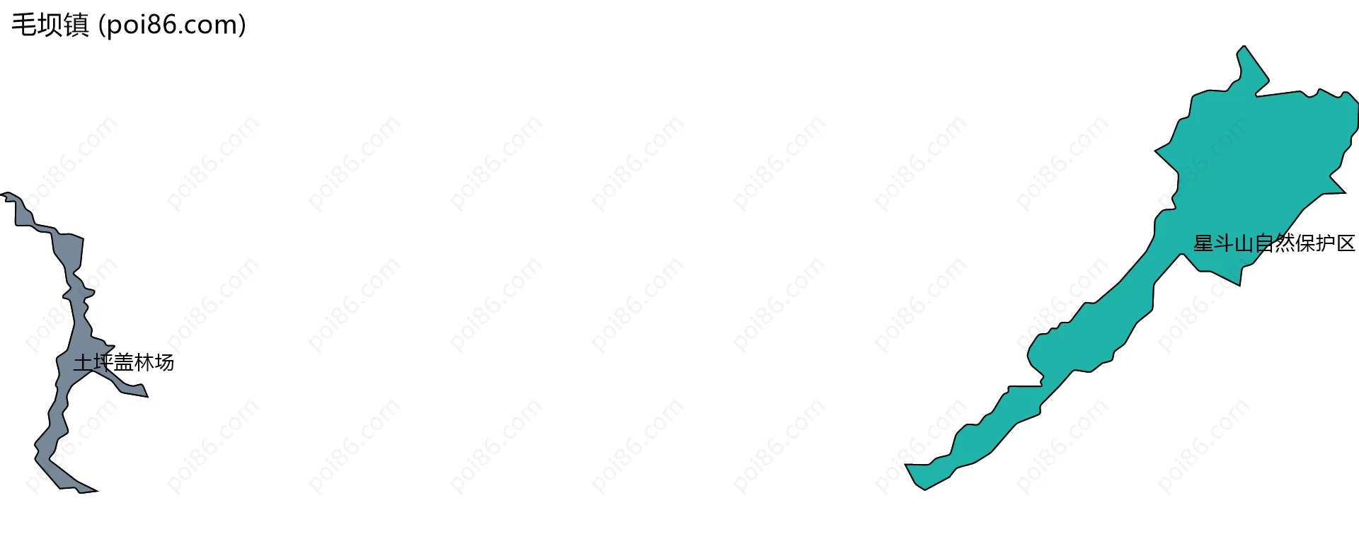 毛坝镇边界地图(五级行政区划)