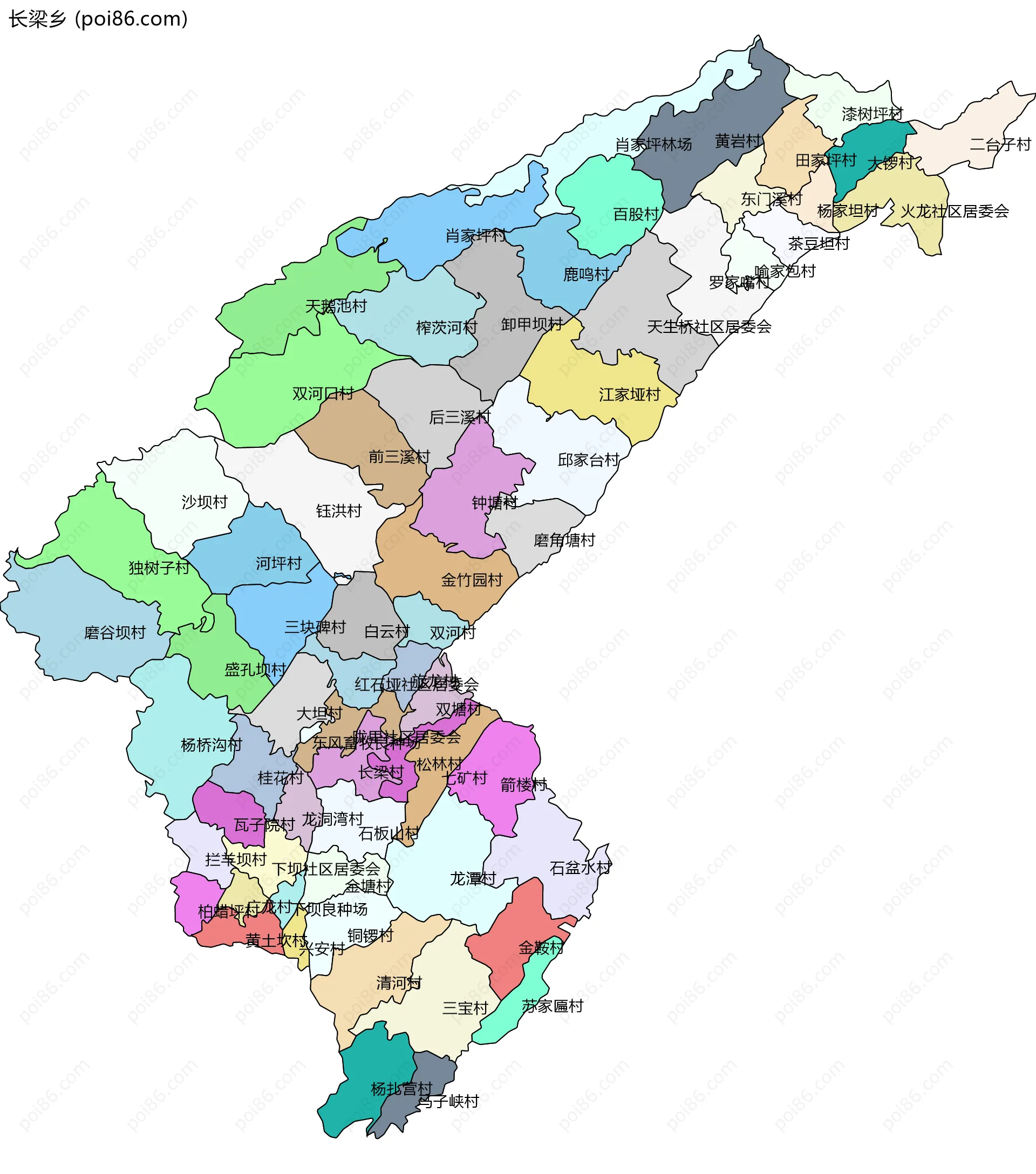 长梁乡边界地图(五级行政区划)