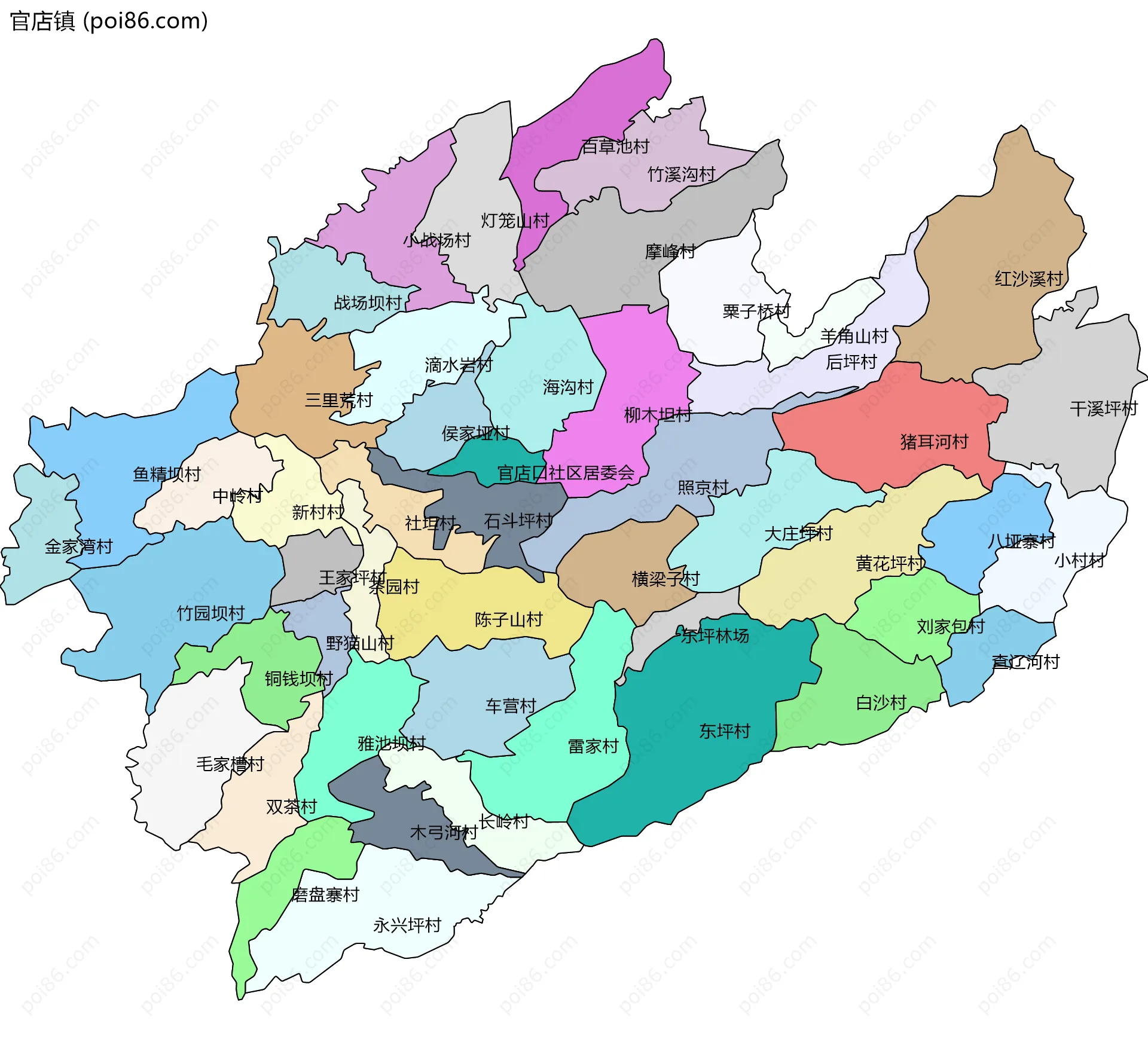 官店镇边界地图(五级行政区划)