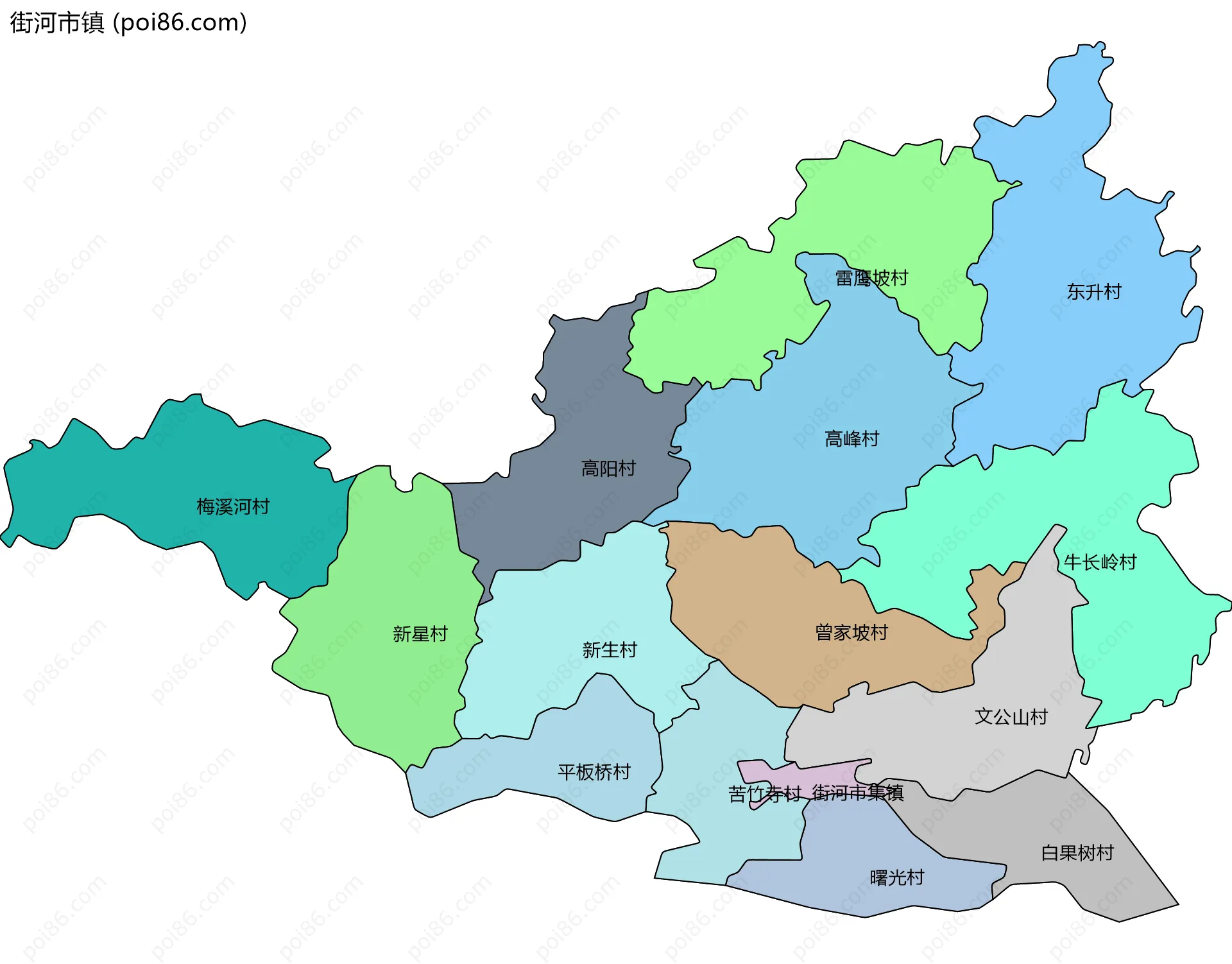 街河市镇边界地图(五级行政区划)