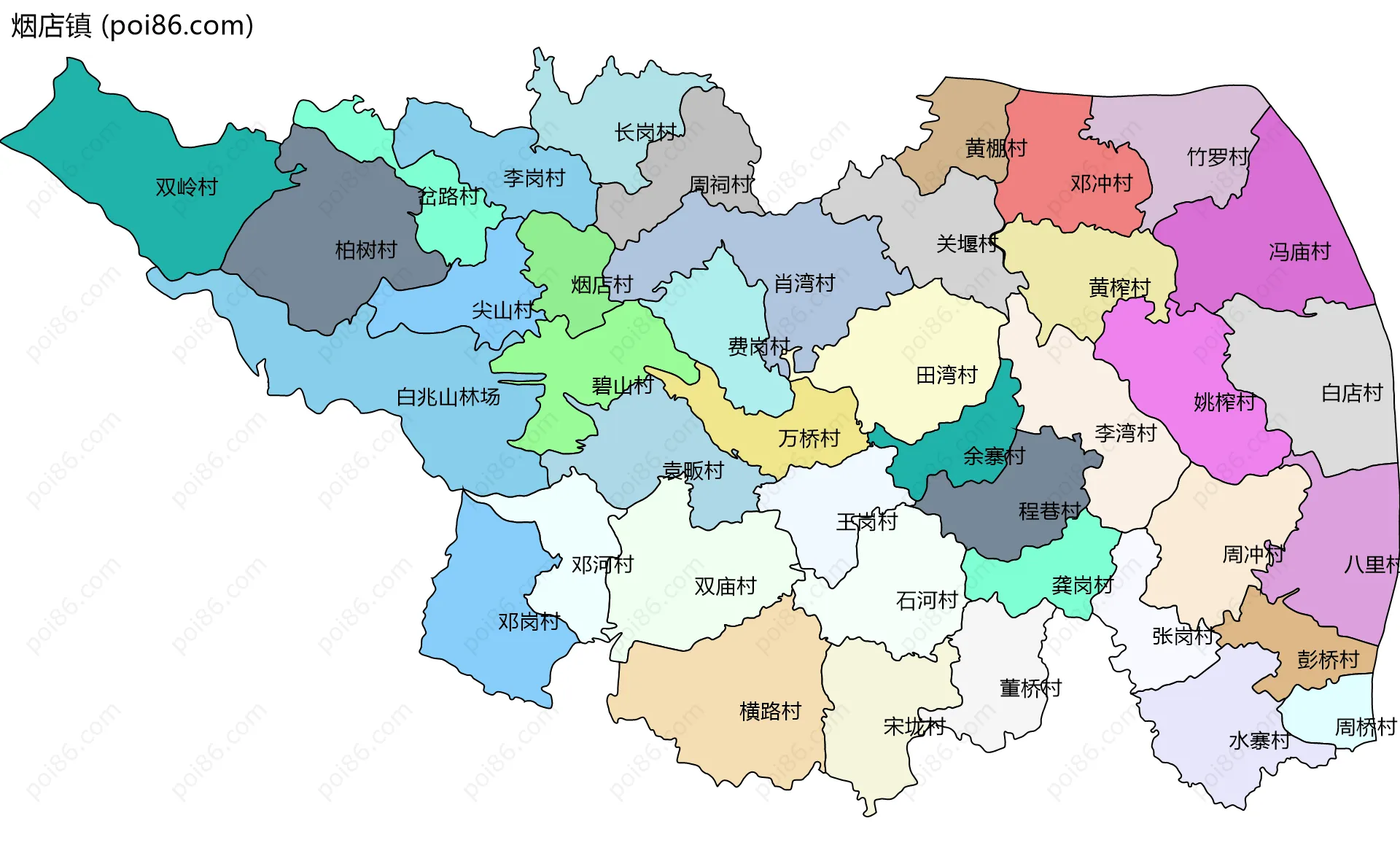 烟店镇边界地图(五级行政区划)