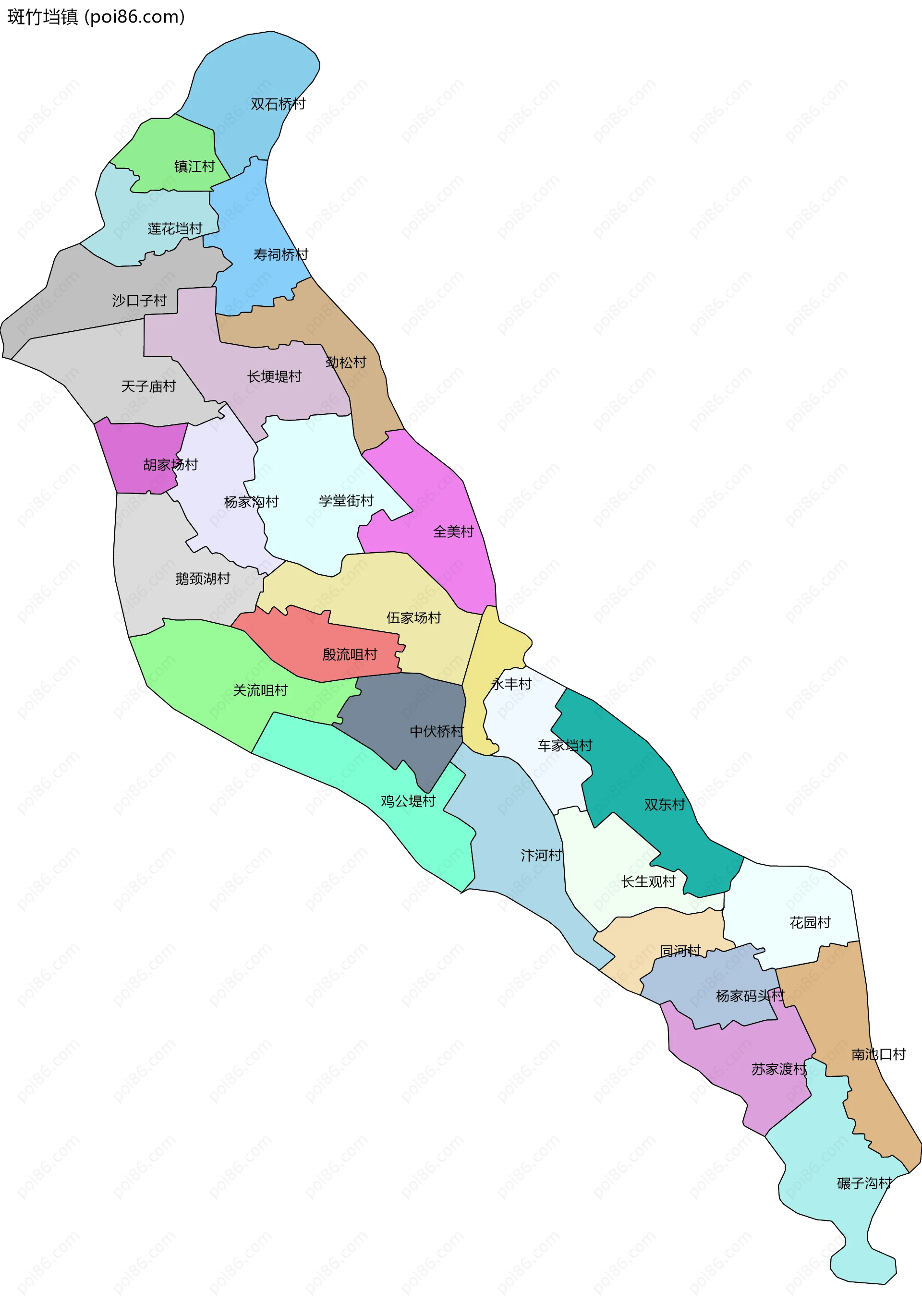 斑竹垱镇边界地图(五级行政区划)