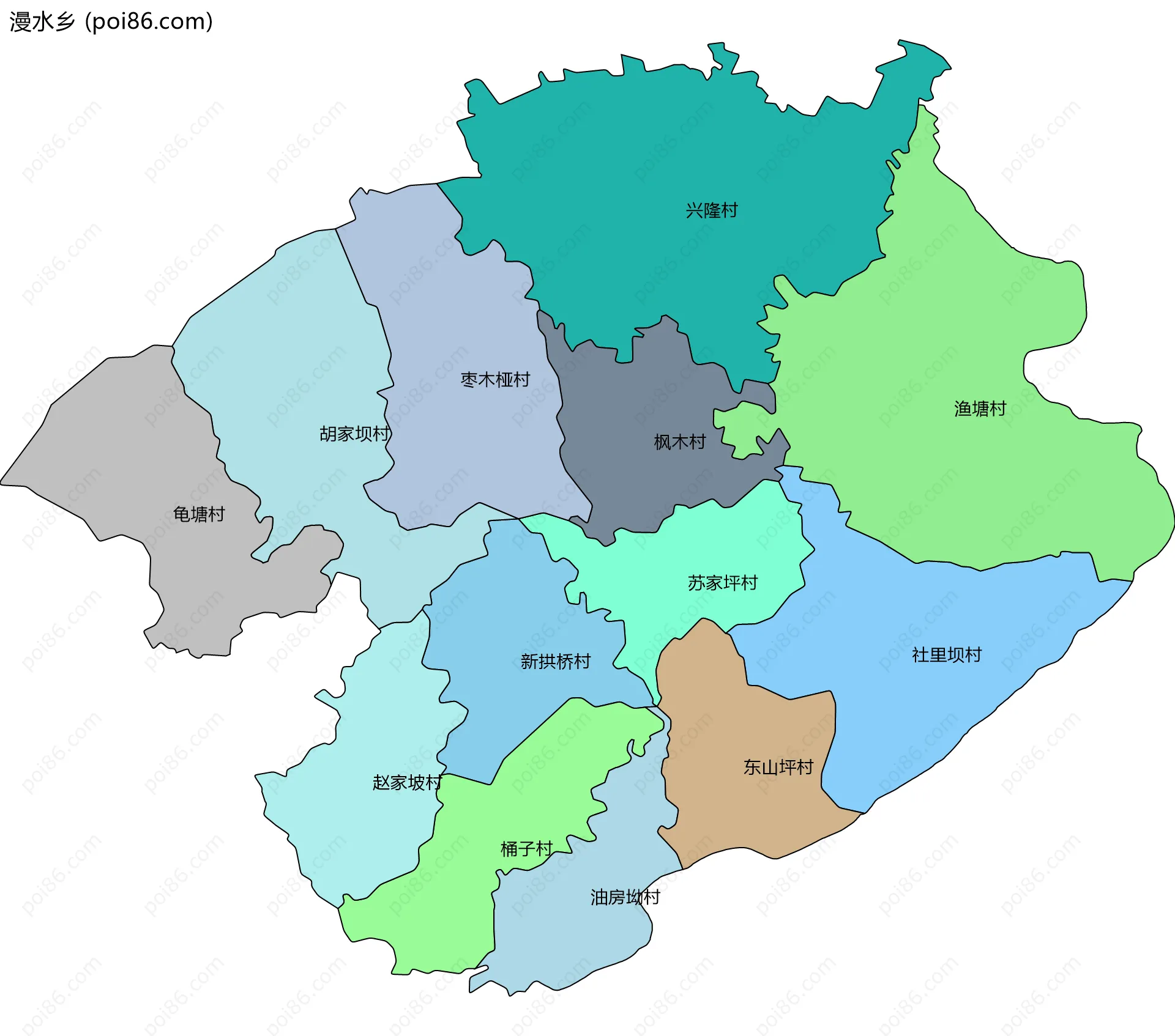 漫水乡边界地图(五级行政区划)