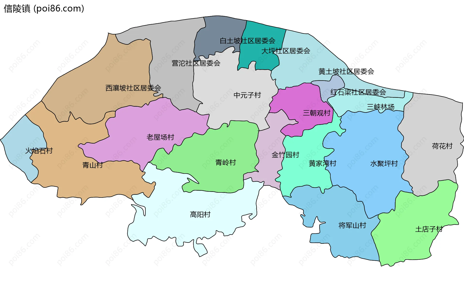 信陵镇边界地图(五级行政区划)