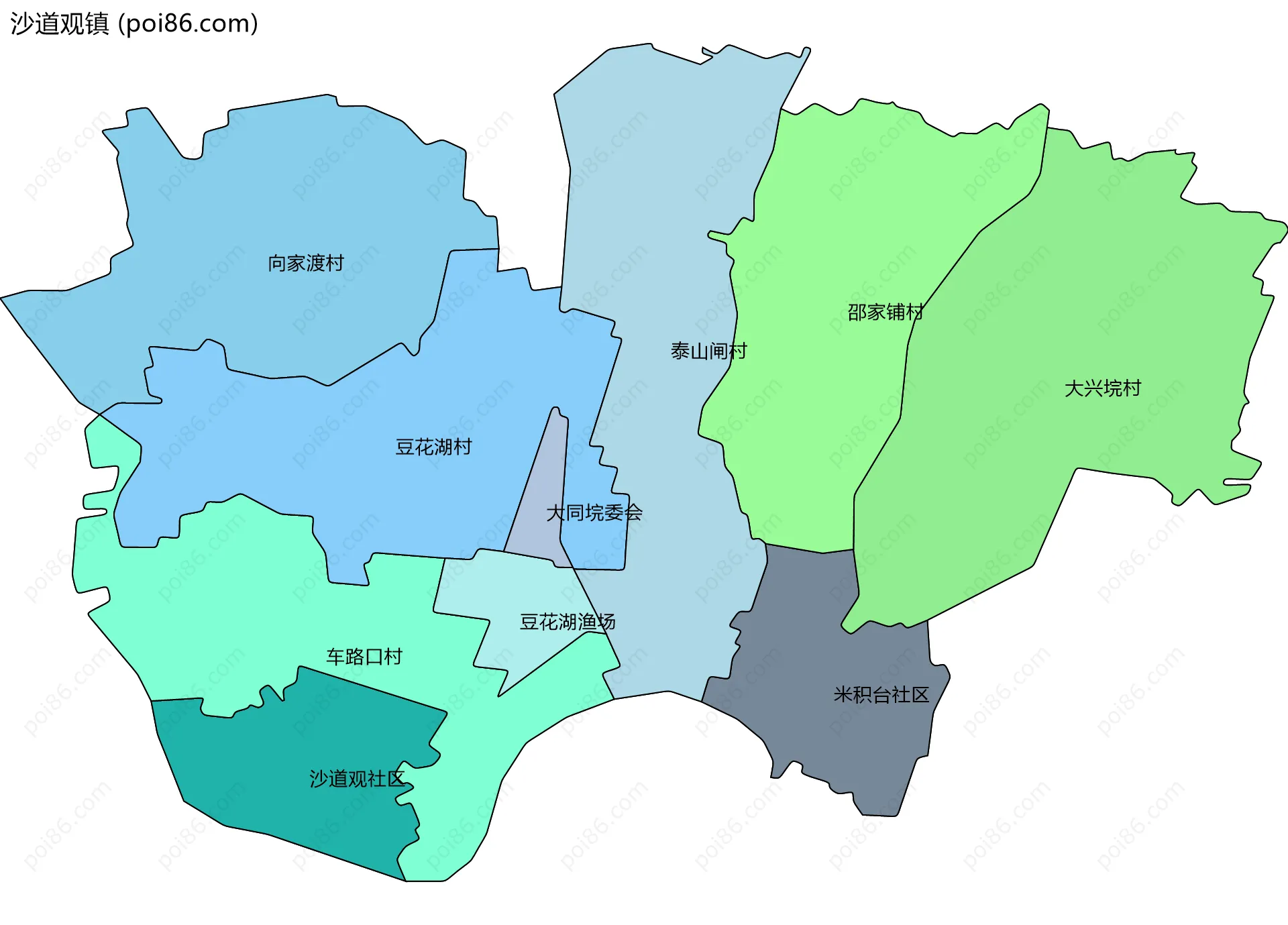沙道观镇边界地图(五级行政区划)
