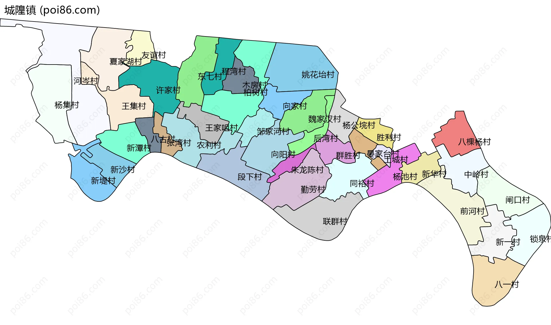城隍镇边界地图(五级行政区划)