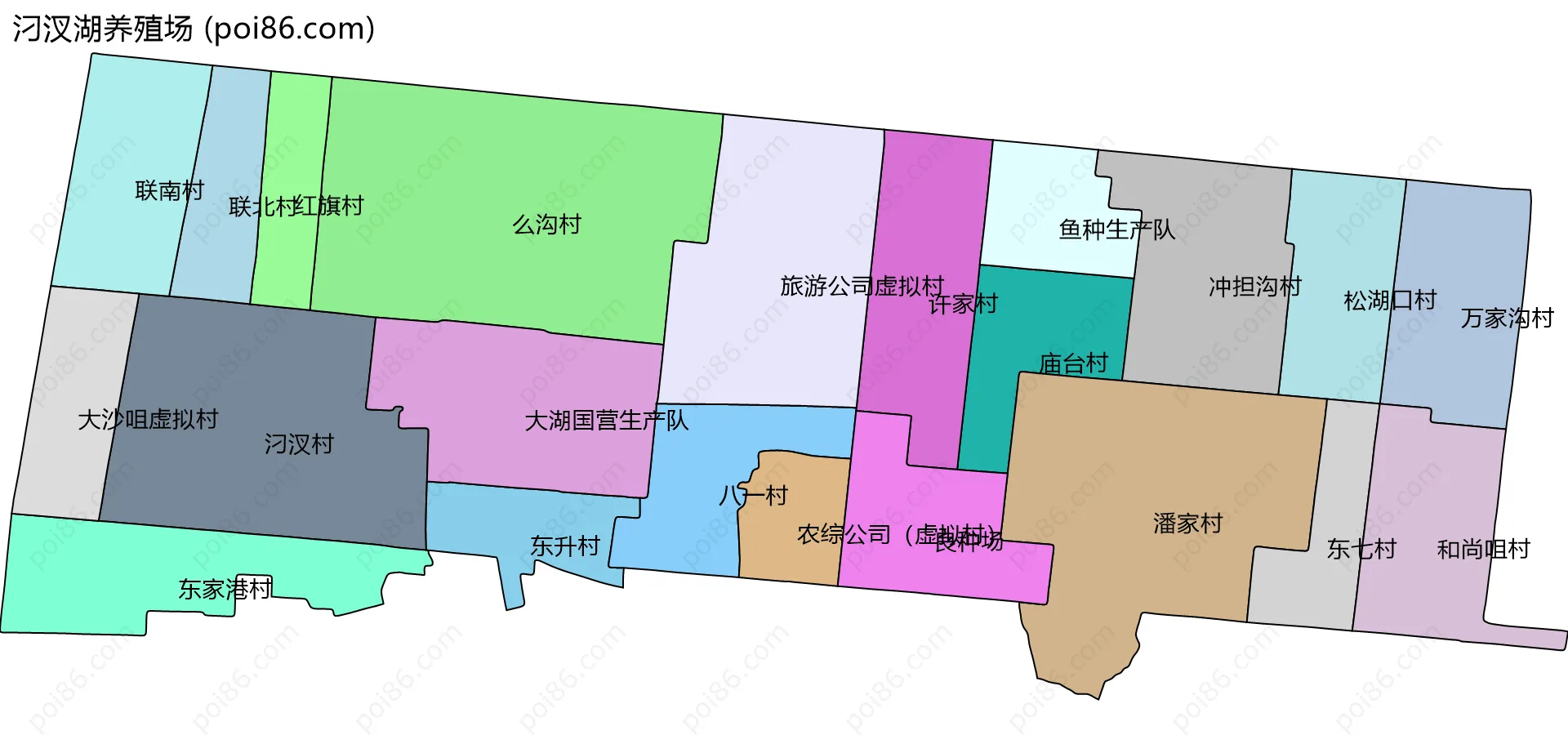 汈汊湖养殖场边界地图(五级行政区划)