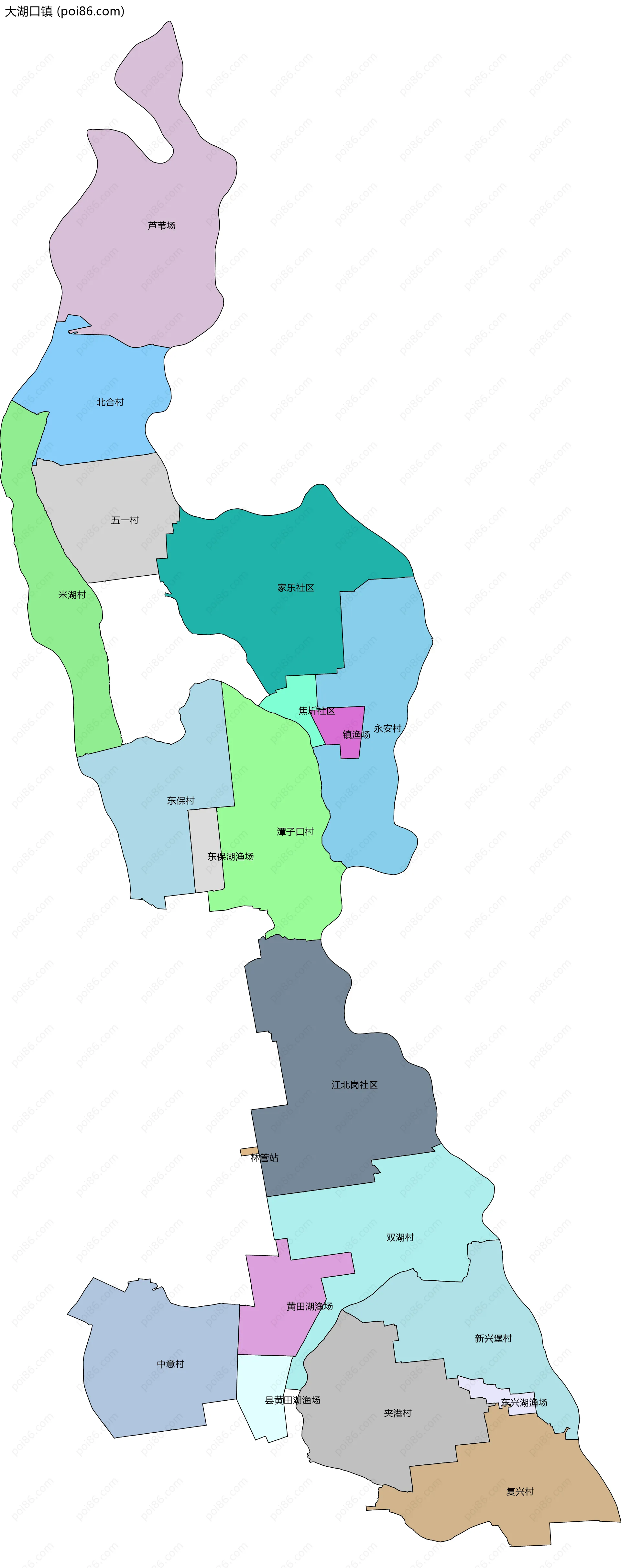 大湖口镇边界地图(五级行政区划)
