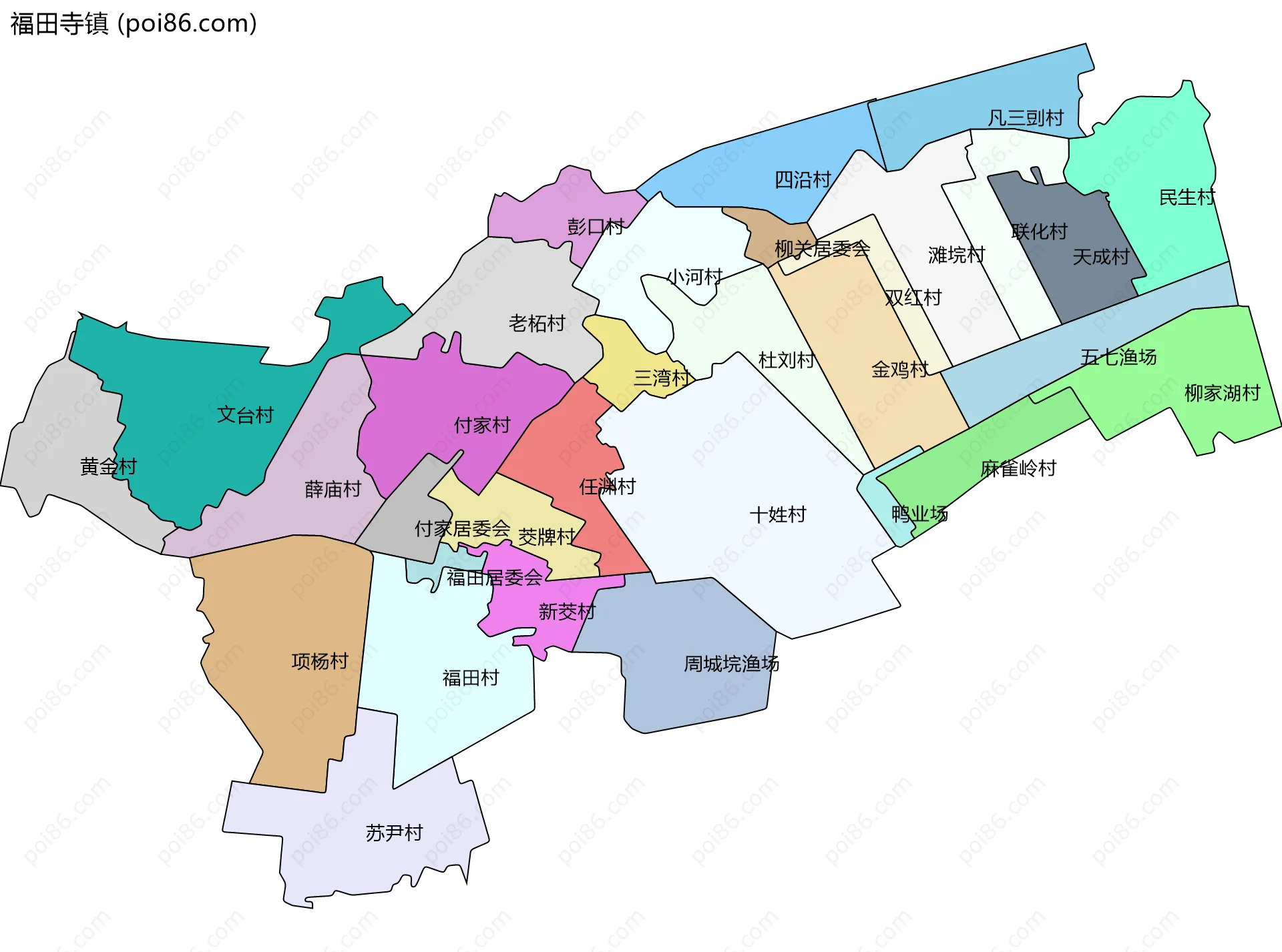 福田寺镇边界地图(五级行政区划)