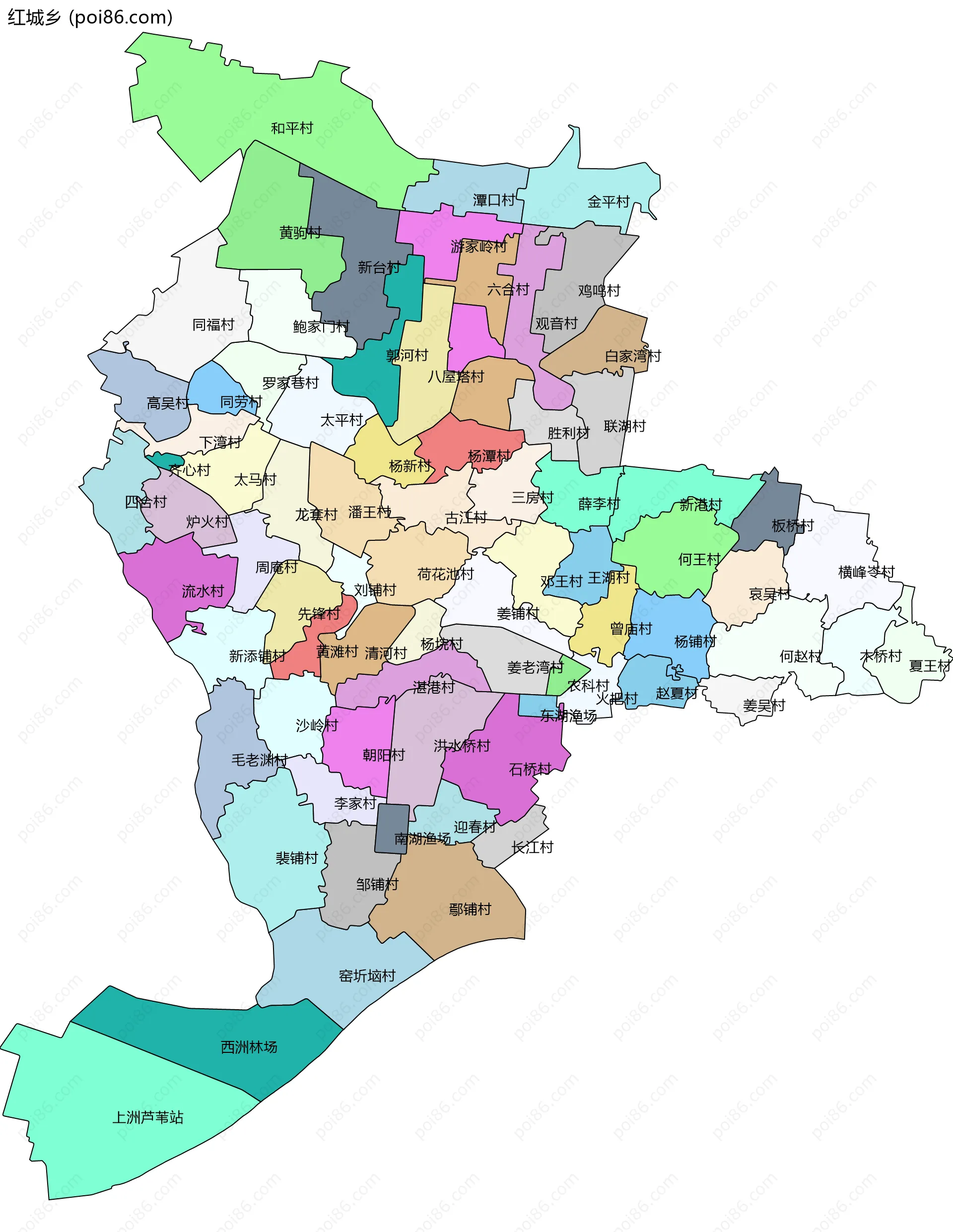 红城乡边界地图(五级行政区划)