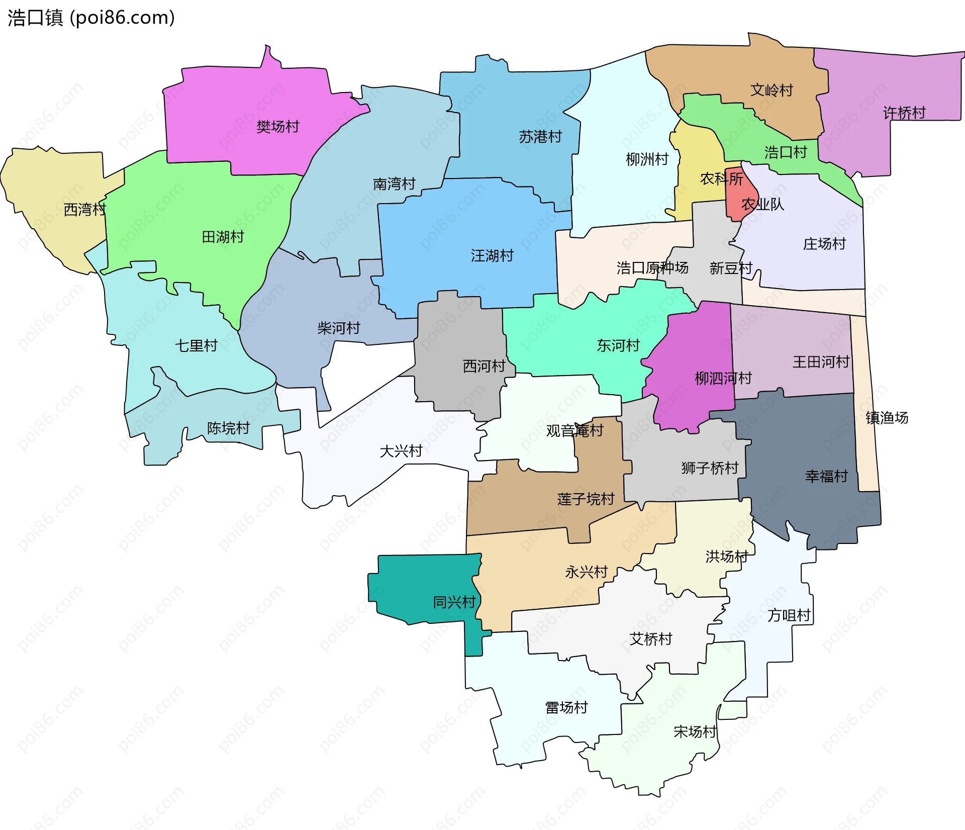 浩口镇边界地图(五级行政区划)