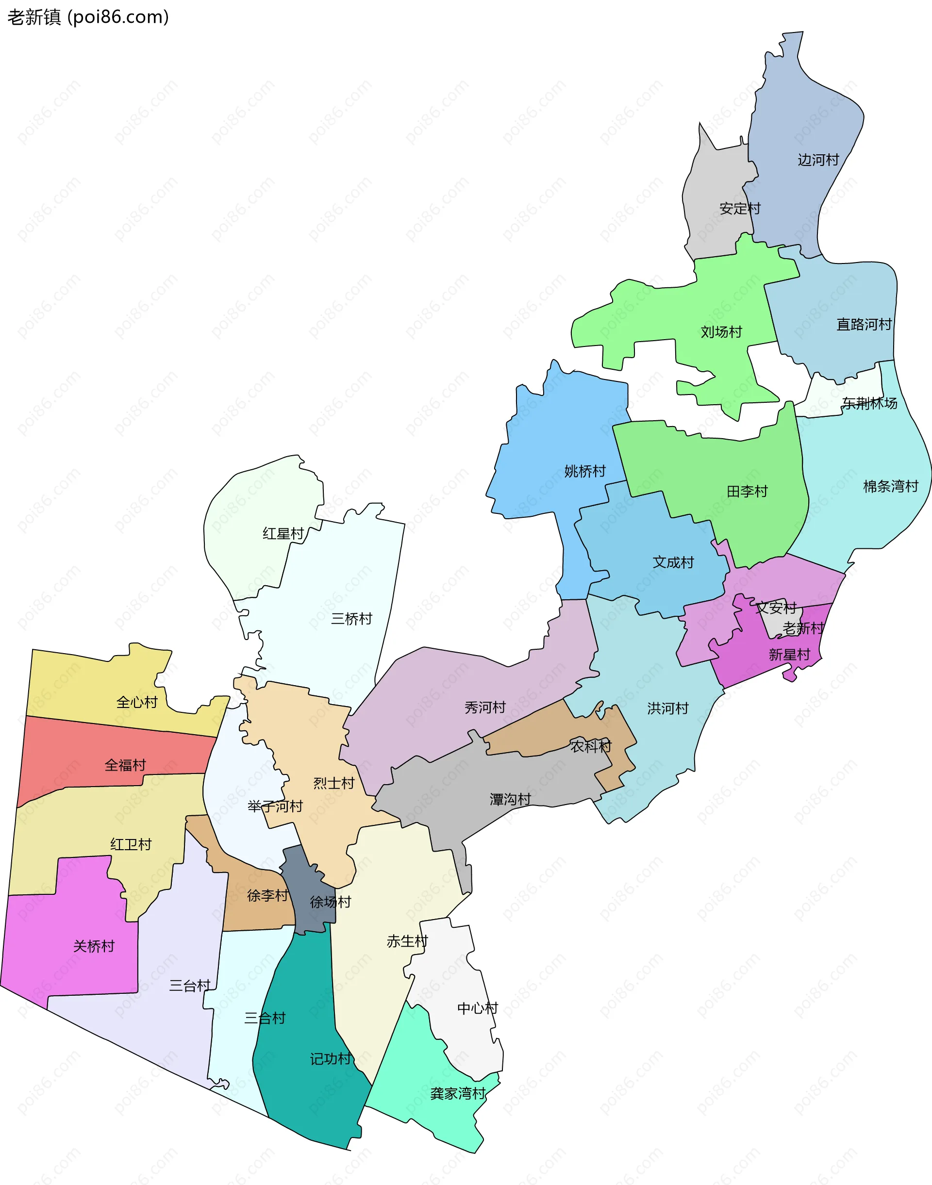 老新镇边界地图(五级行政区划)