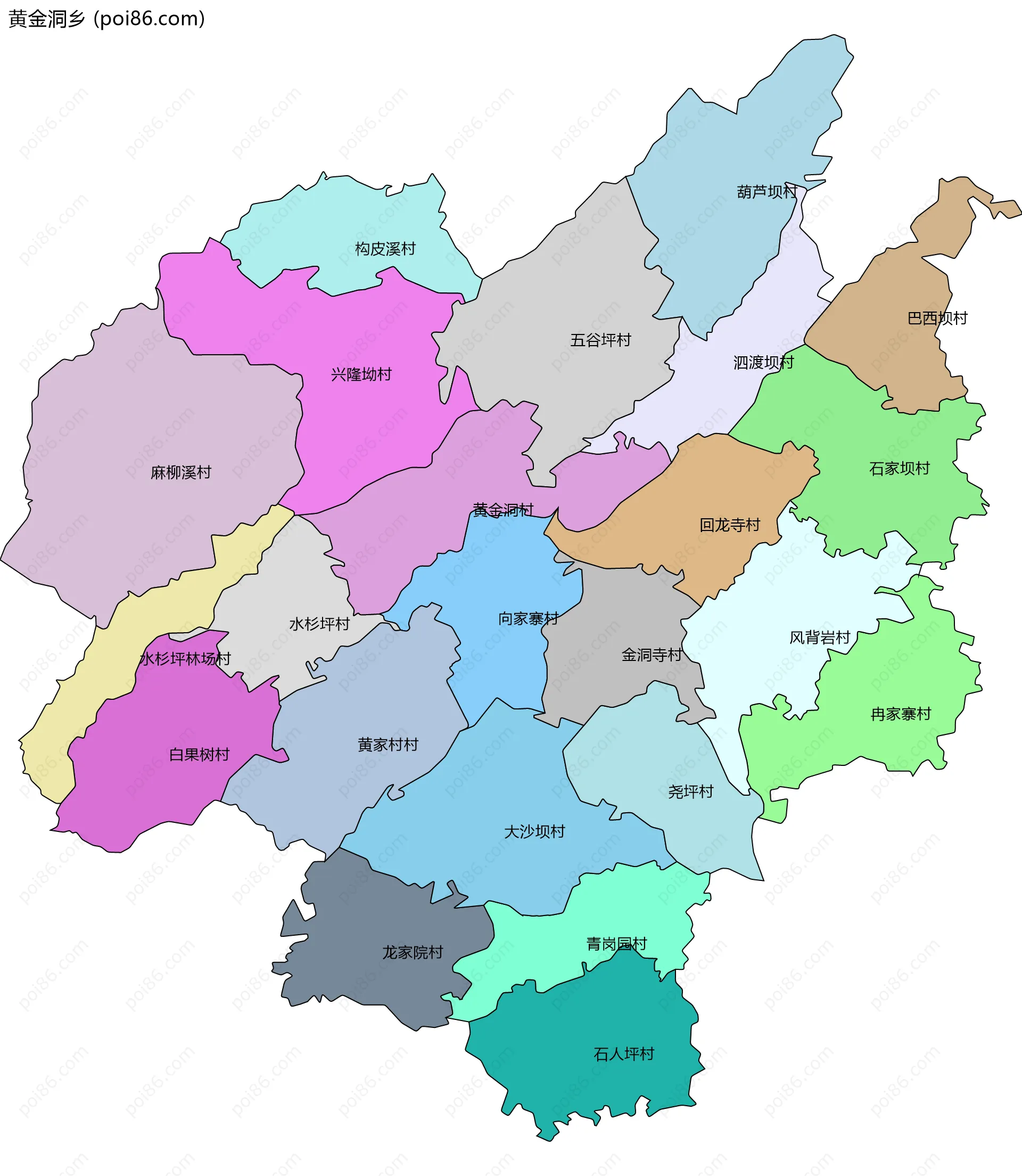 黄金洞乡边界地图(五级行政区划)