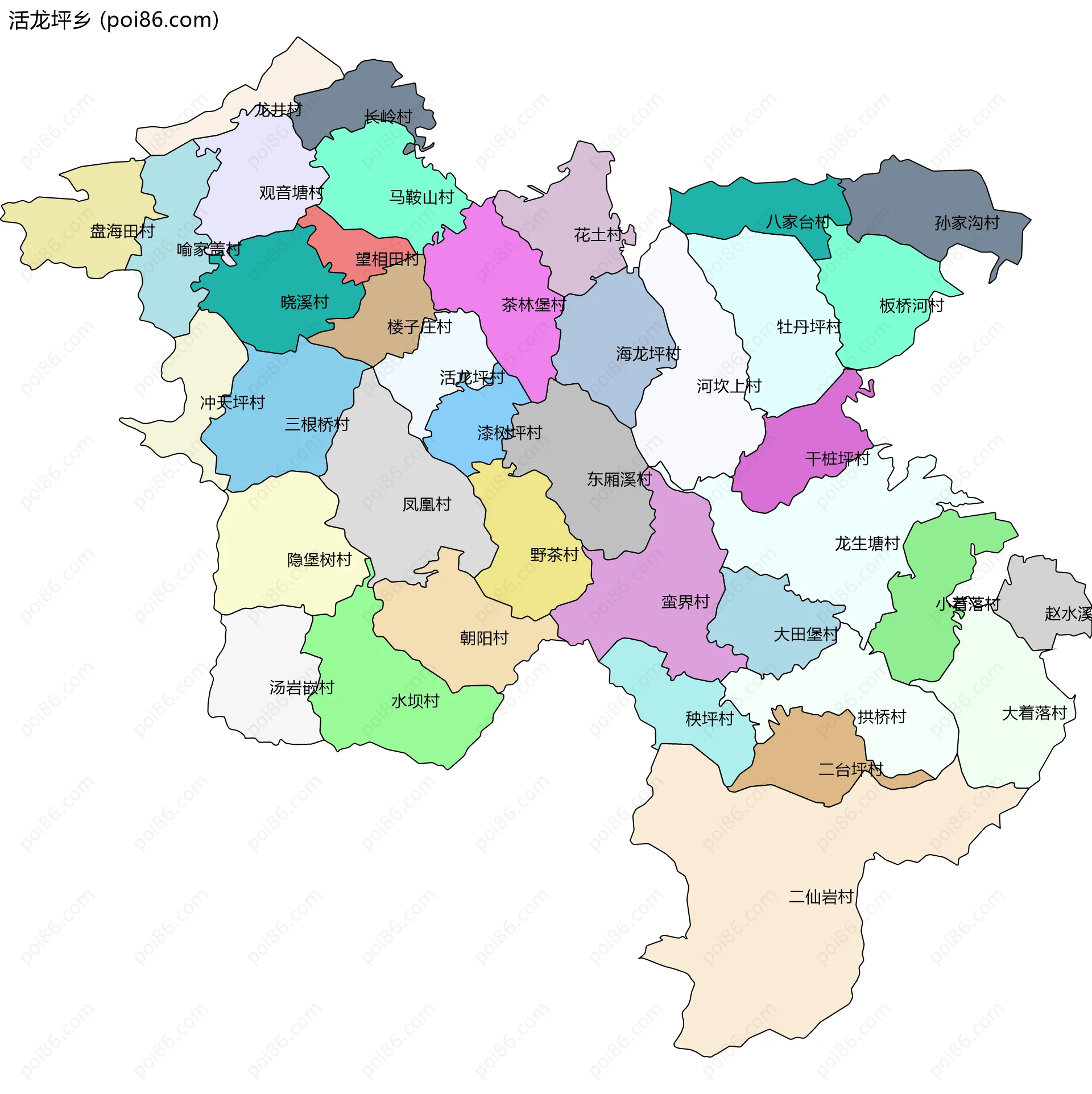 活龙坪乡边界地图(五级行政区划)
