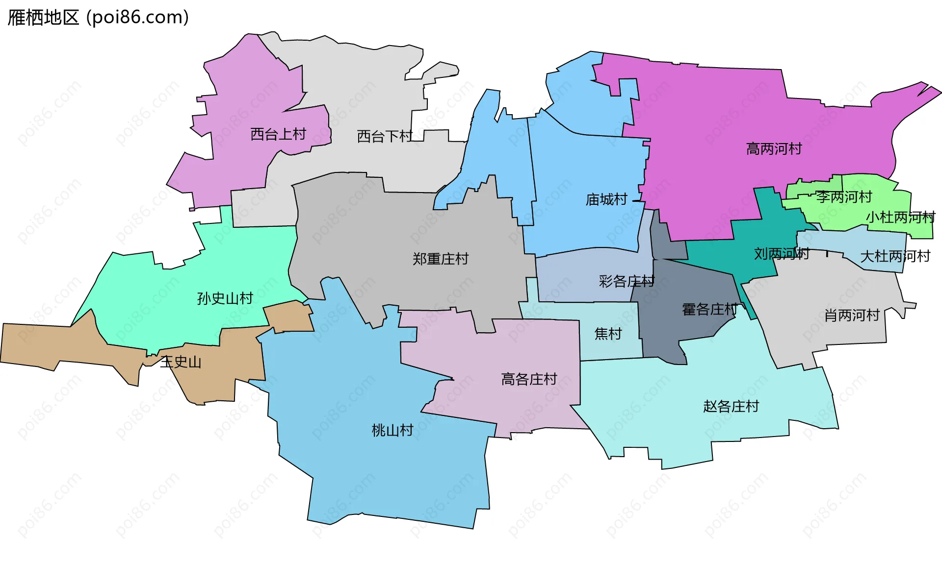 雁栖地区边界地图(五级行政区划)