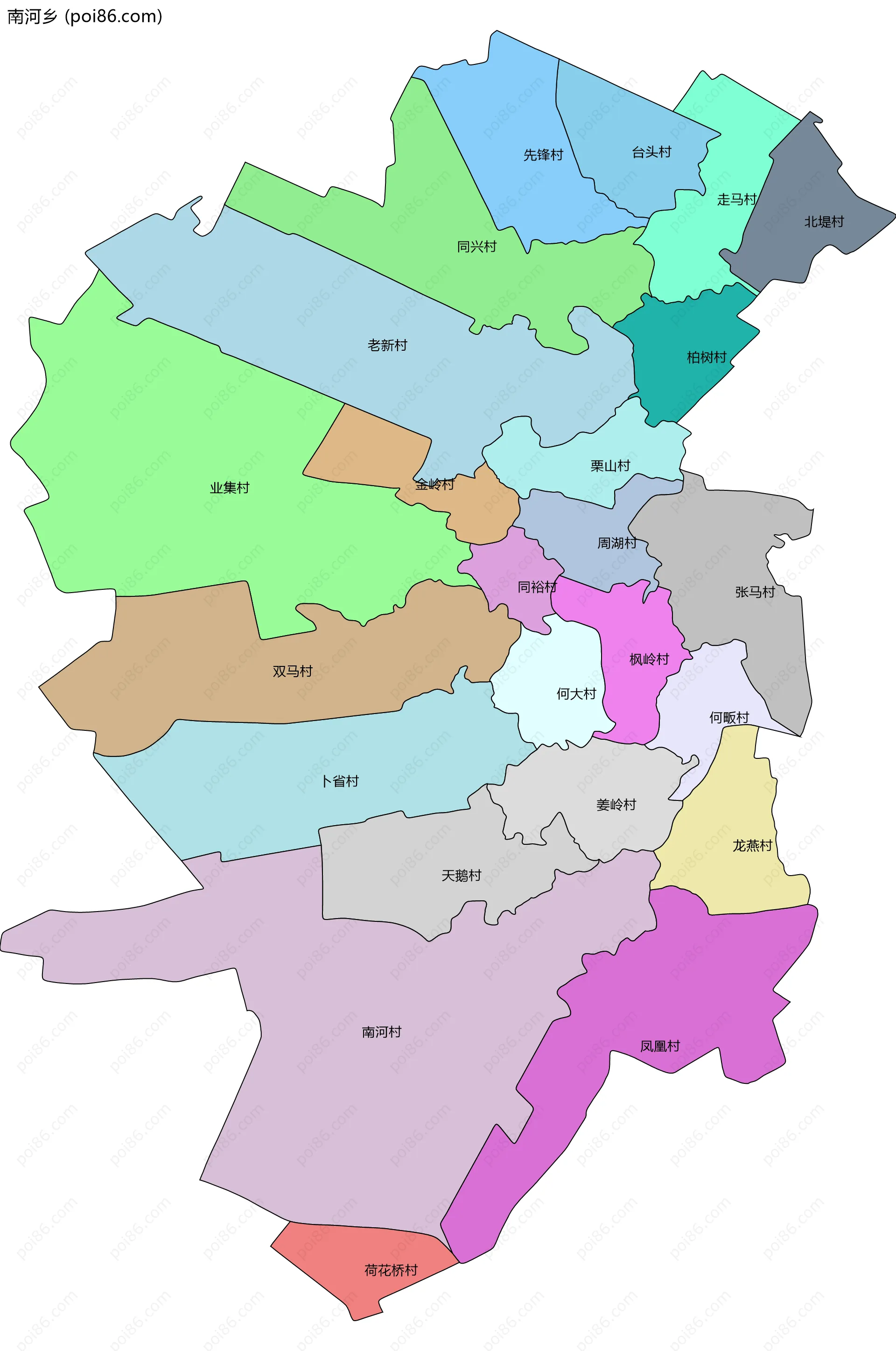 南河乡边界地图(五级行政区划)