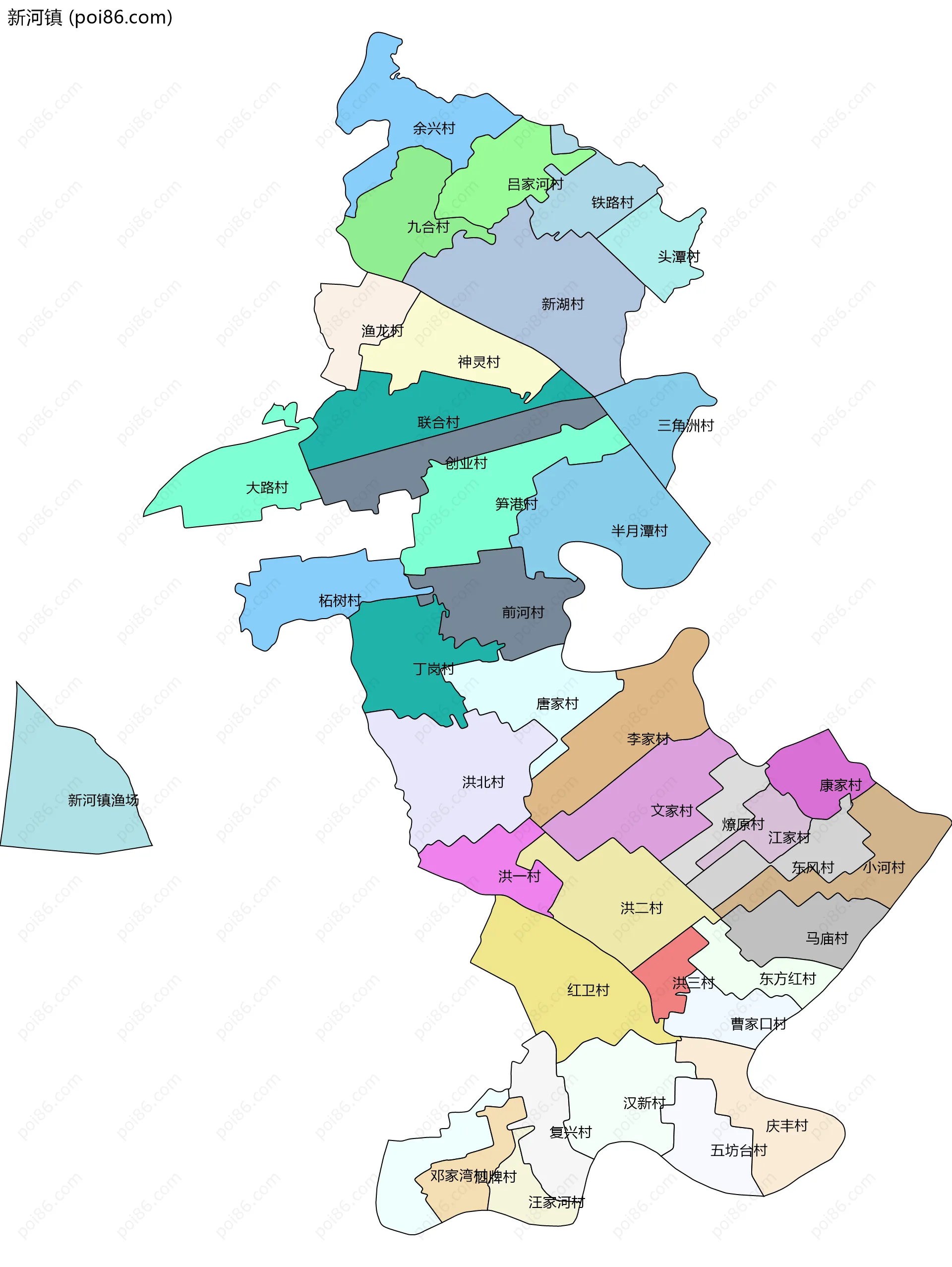 新河镇边界地图(五级行政区划)